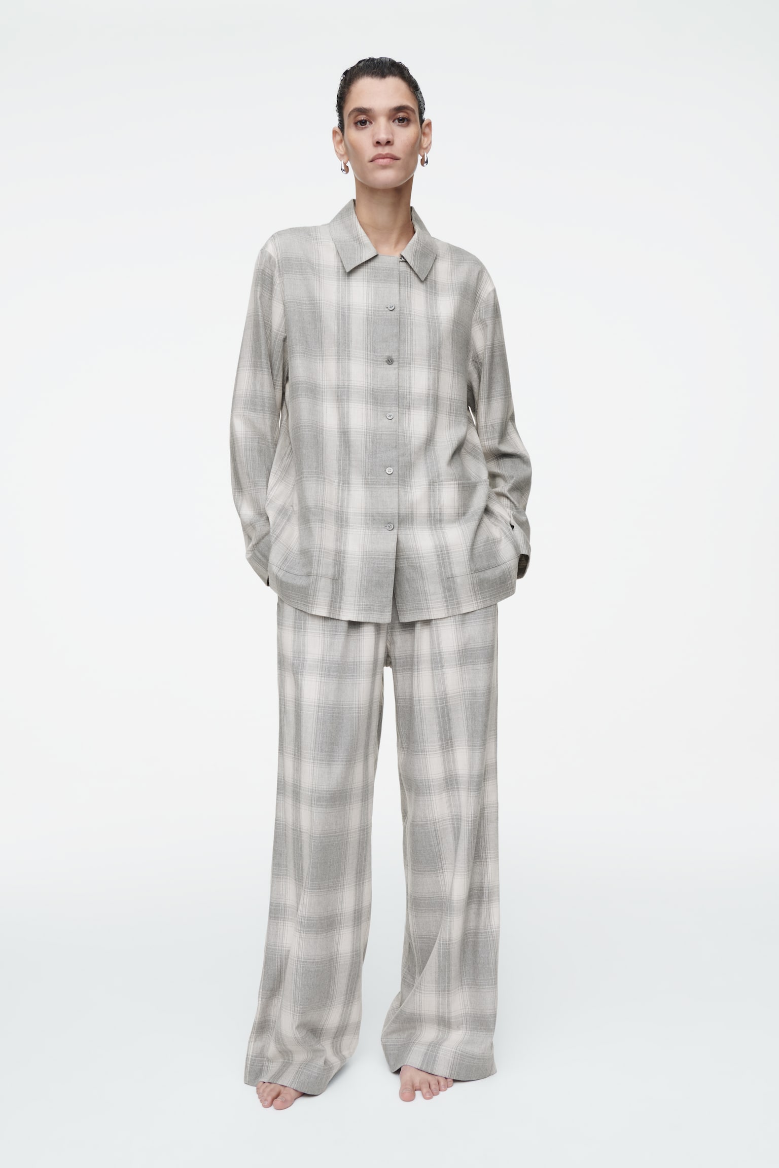 CHECKED FLANNEL PYJAMA SHIRT - GREY / CHECKED - 5