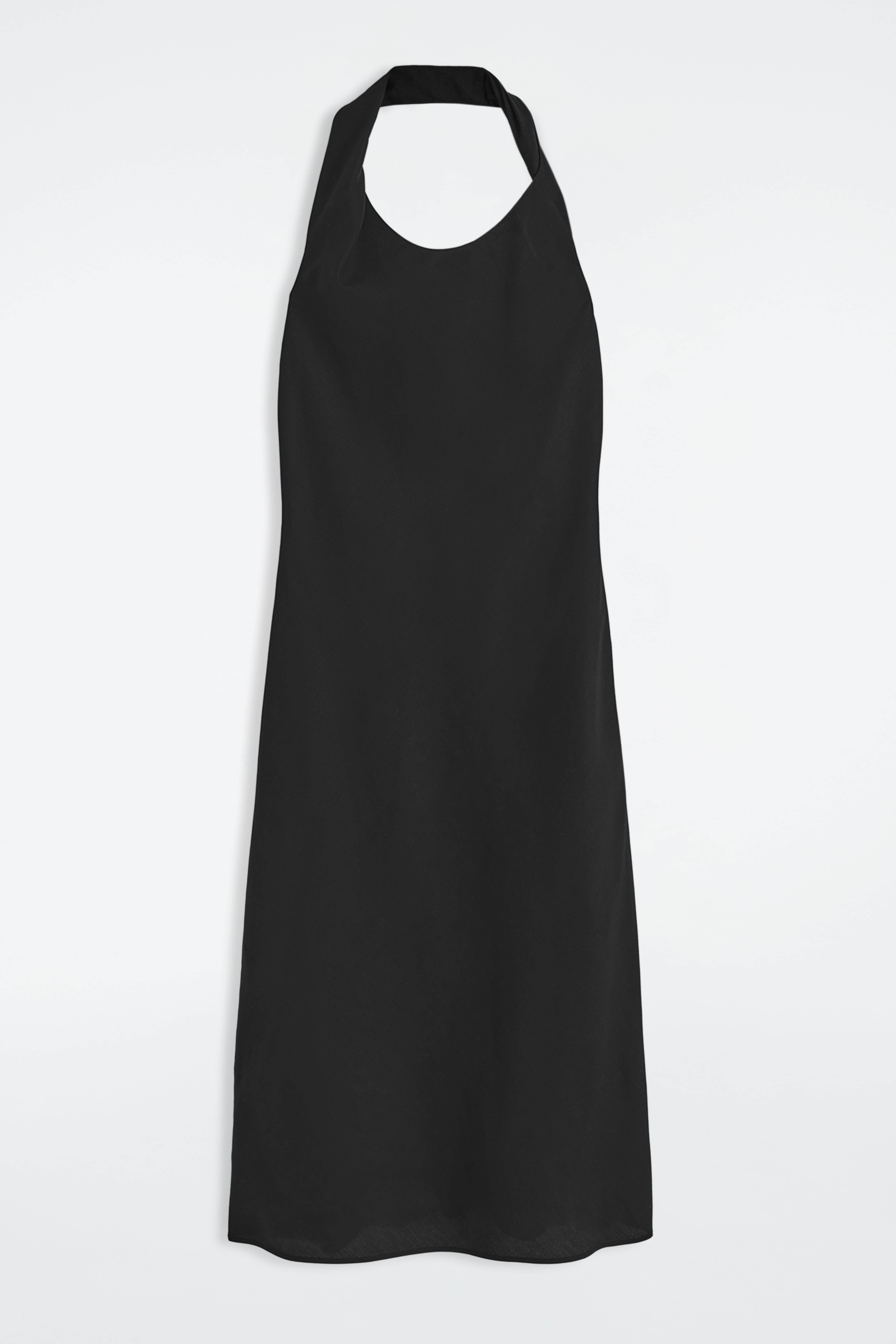TWISTED LINEN-BLEND HALTERNECK DRESS - BLACK/BUTTER YELLOW