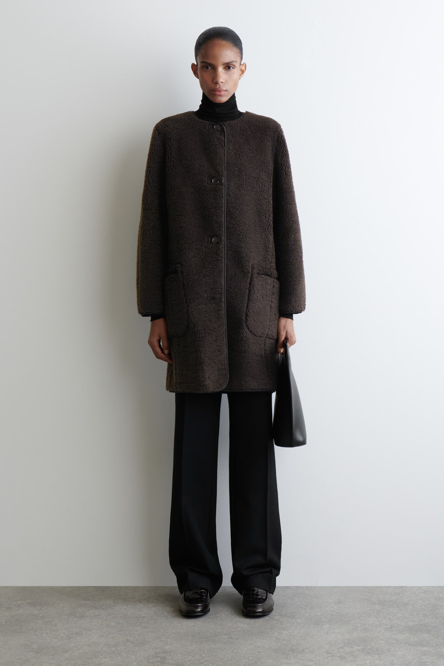 LONGLINE TEDDY JACKET - MØRKEBRUN/ECRU - 1