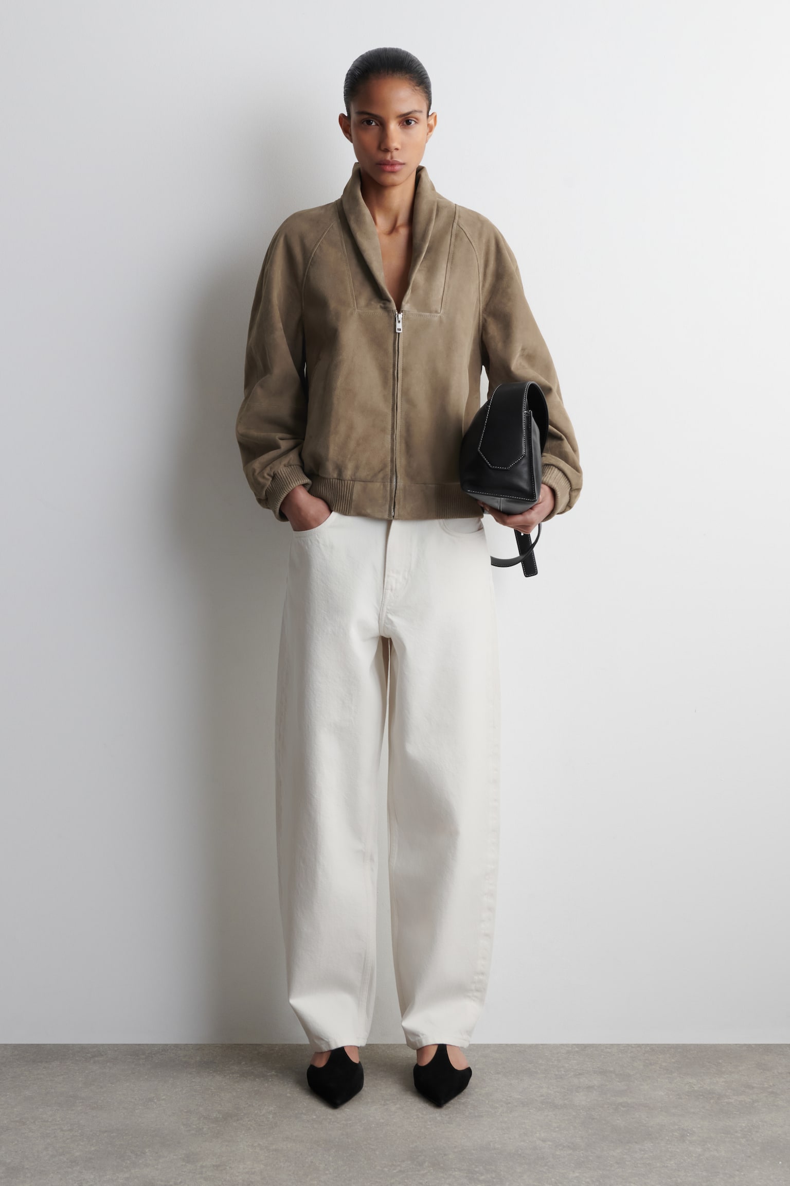 DŽÍNSY S VYSOKÝM PÁSOM A ŠIROKÝMI NOHAVICAMI - BIELA/KHAKI HNEDÁ/TMAVOMODRÁ/SVETLORUŽOVÁ/Čierna/MODRÁ - 1