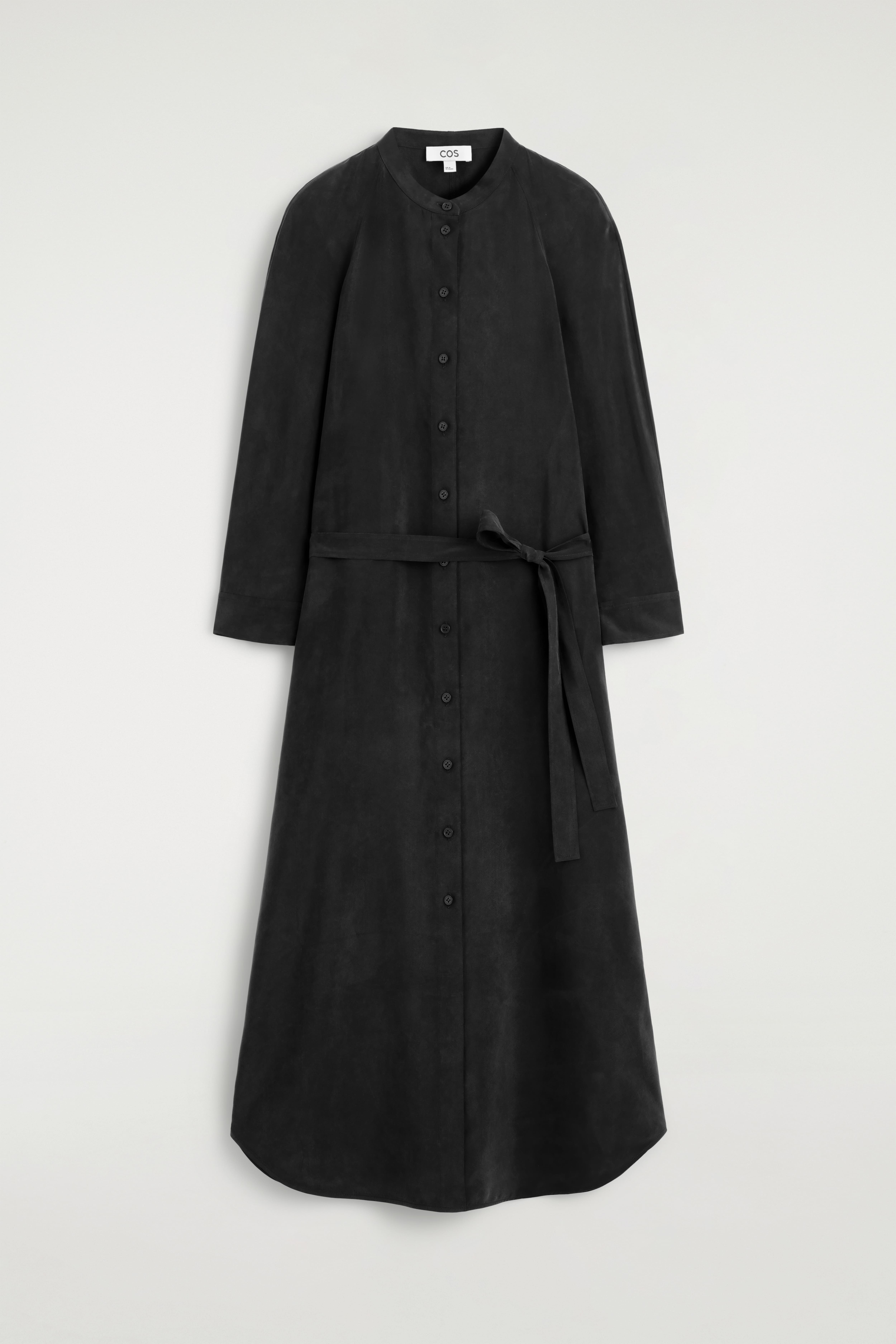 Midi-overhemdjurk zonder kraag met ceintuur - ZWART