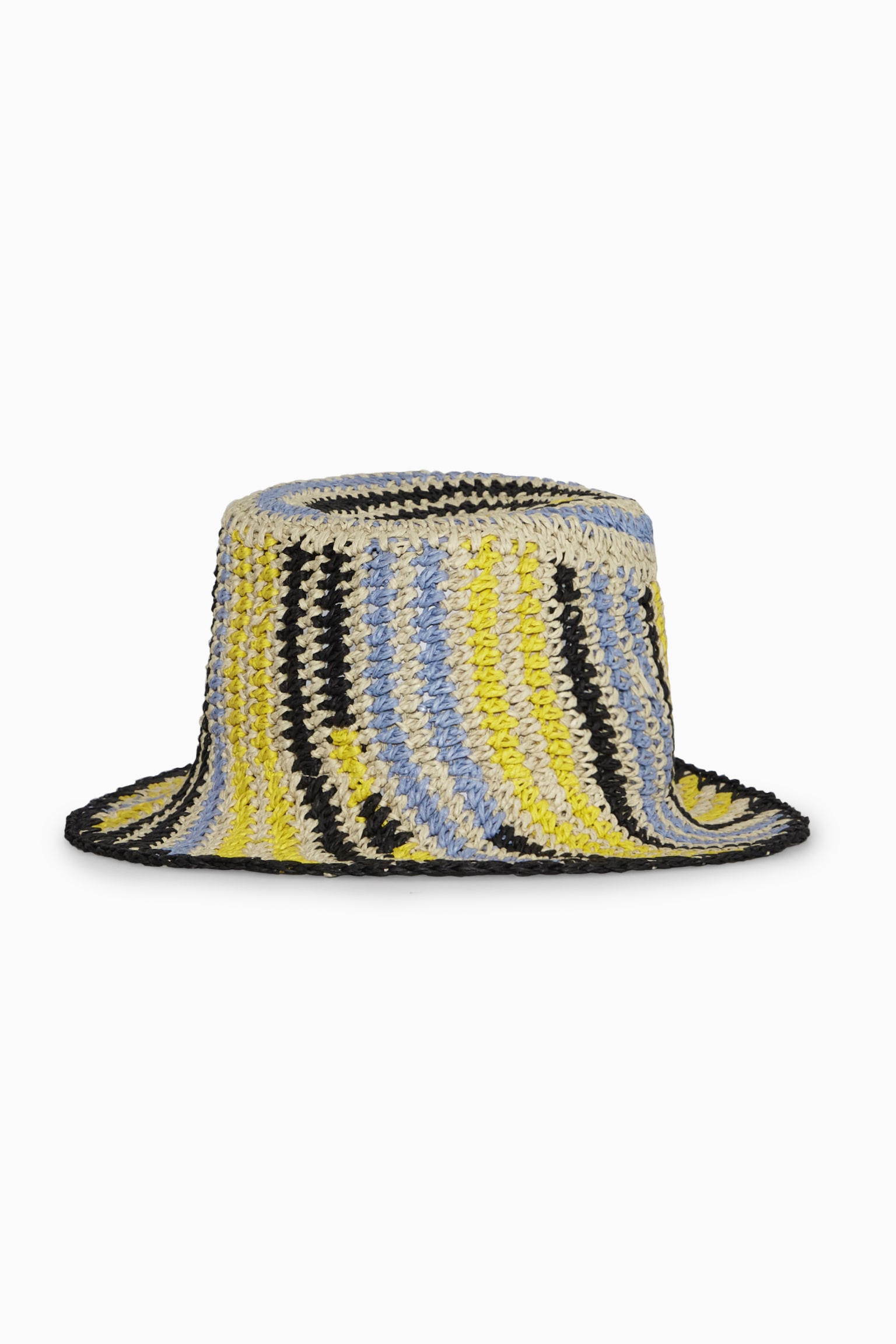 WOVEN STRAW BUCKET HAT - BLUE / YELLOW / STRIPED - 1