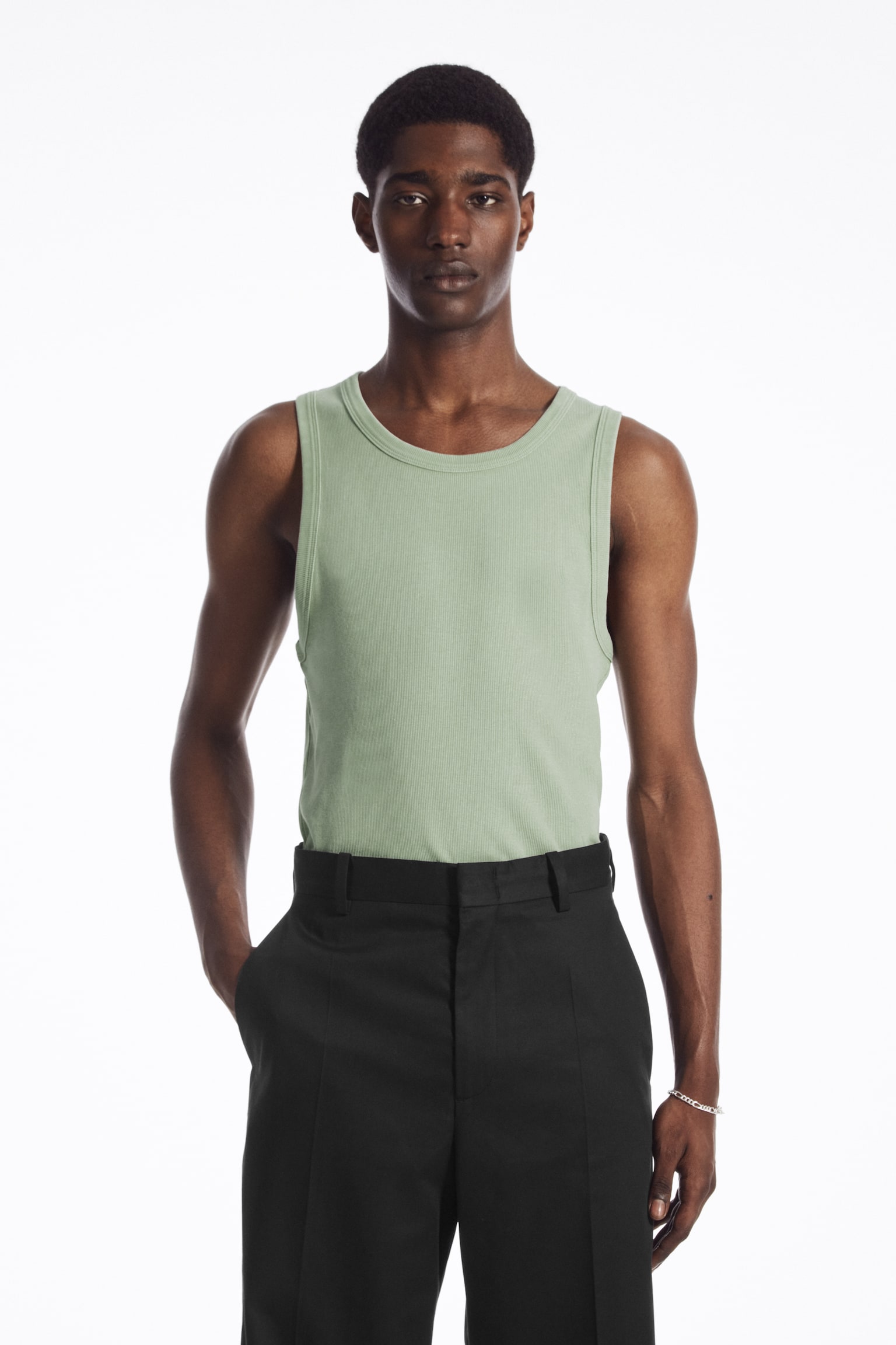 SLIM-FIT ACID-WASH TANK TOP - DUSTY LIGHT GREEN/DARK TURQUOISE - 1