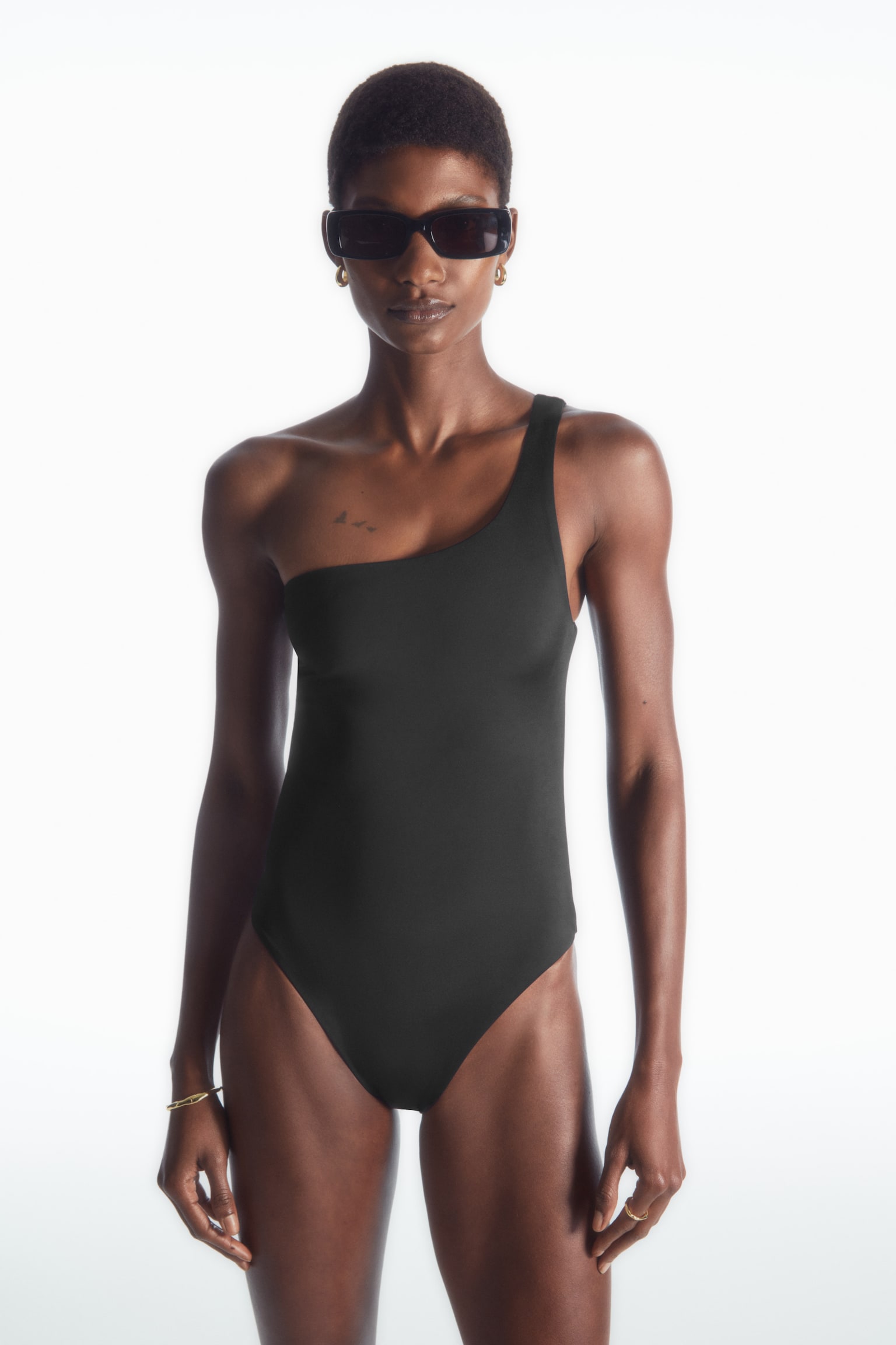 ONE-SHOULDER SWIMSUIT - BLACK - 1