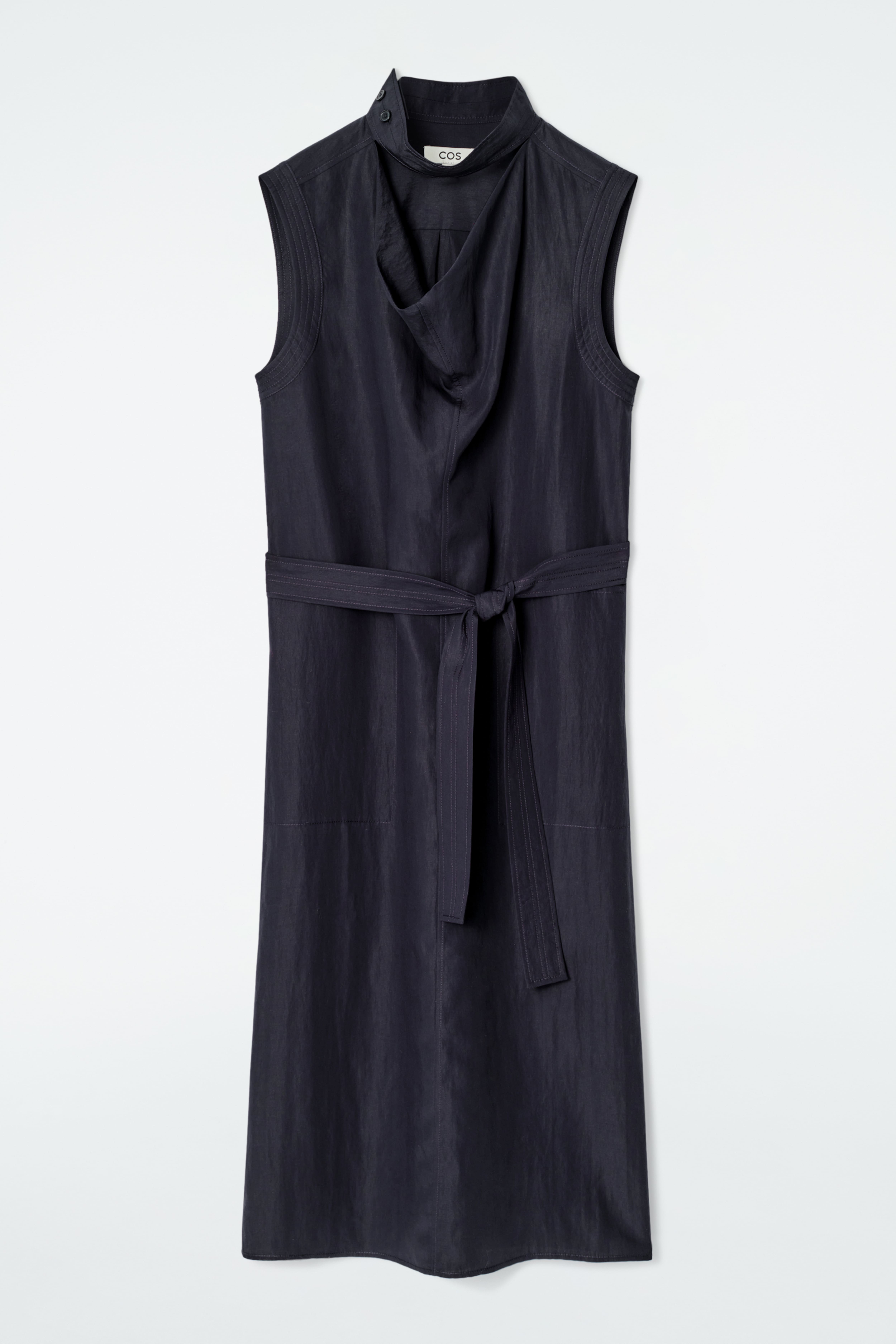 CUTOUT COWL-NECK MIDI DRESS - INDIGO