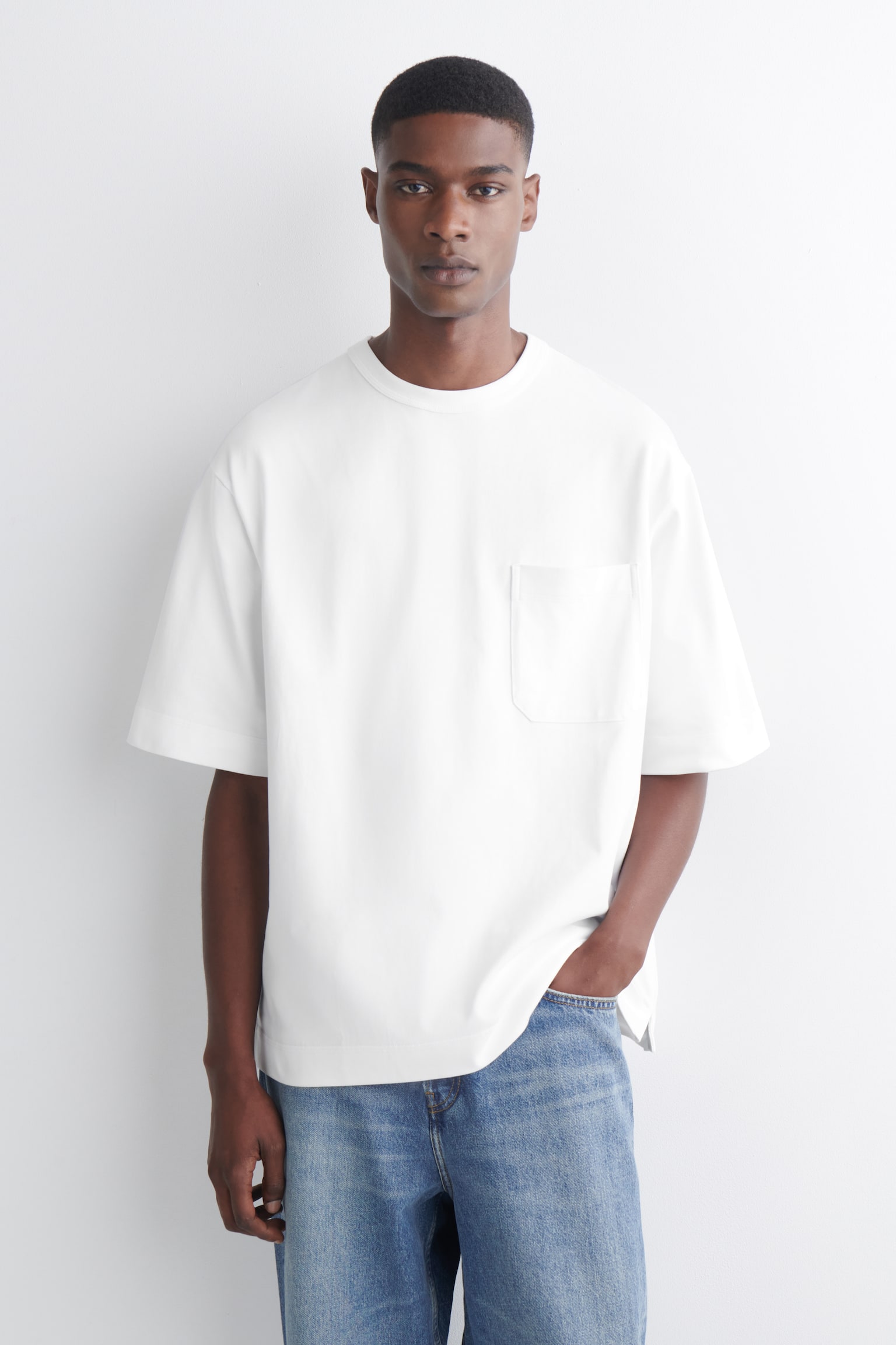 Oversized T-shirt van zwaar katoen - WIT/Lichtblauw - 1