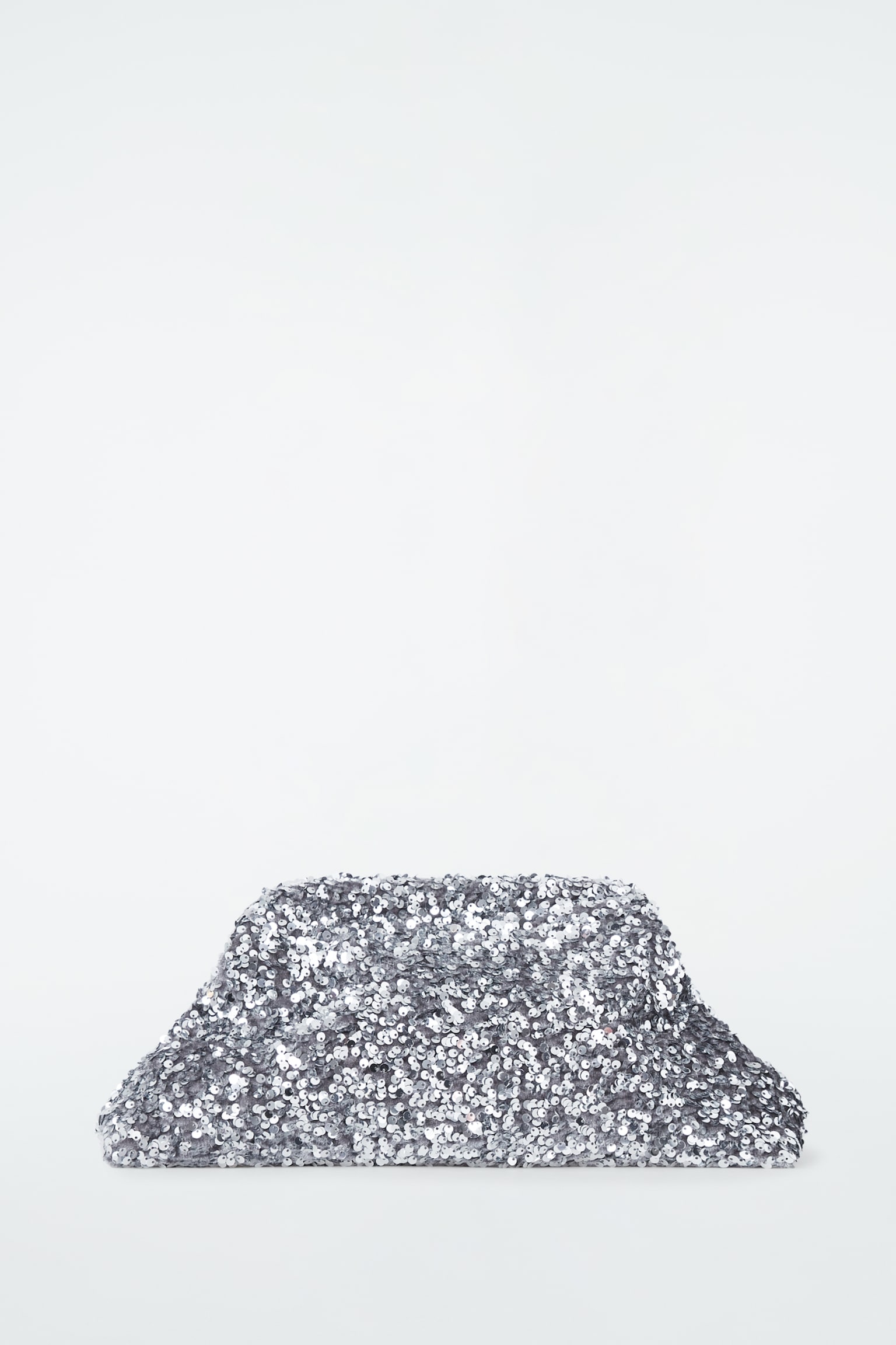 OVERSIZED SEQUINNED FRAMED CLUTCH - SILVER/CHOCOLATE - 2