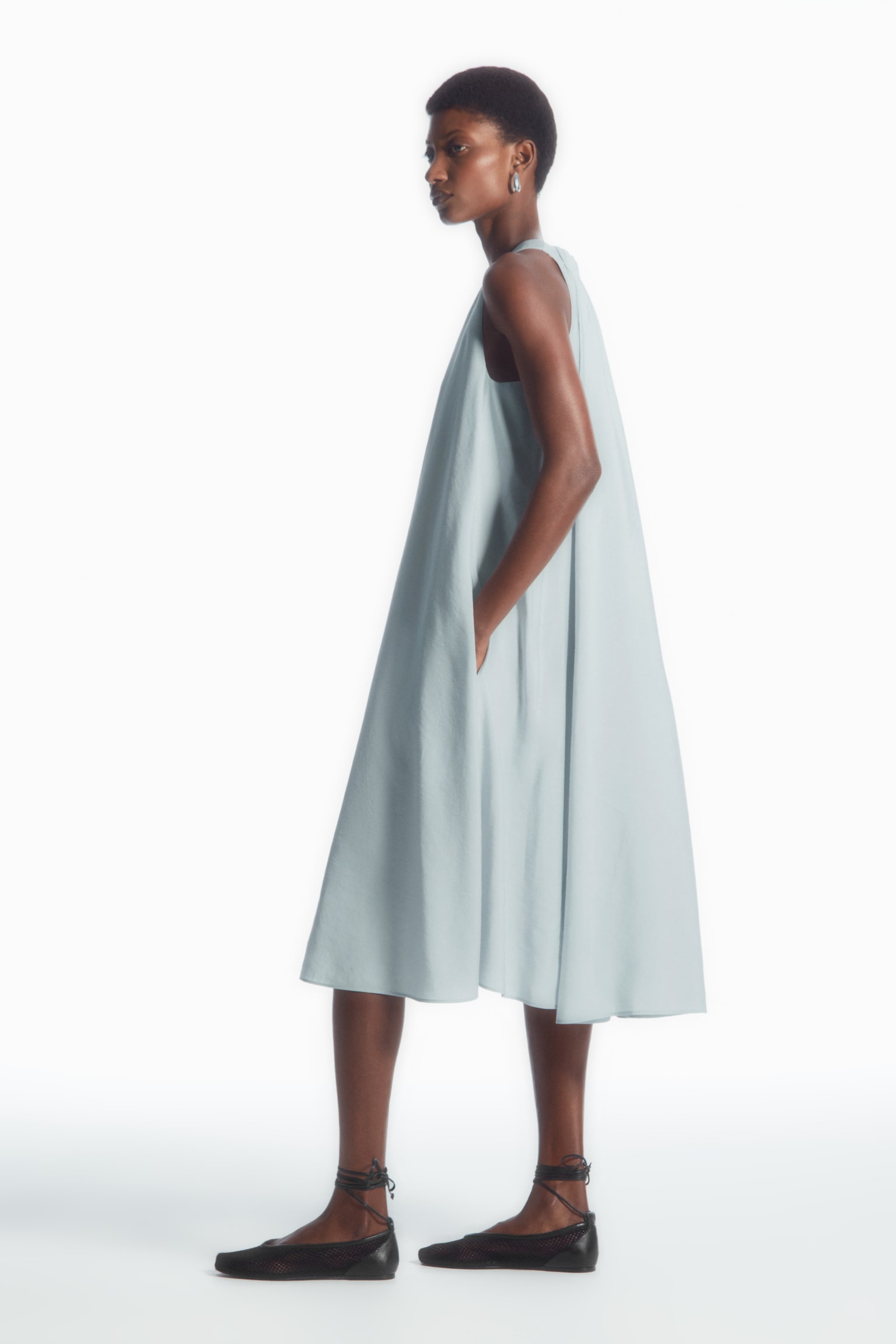 RACER-NECK MIDI DRESS - LIGHT BLUE/BLACK - 3