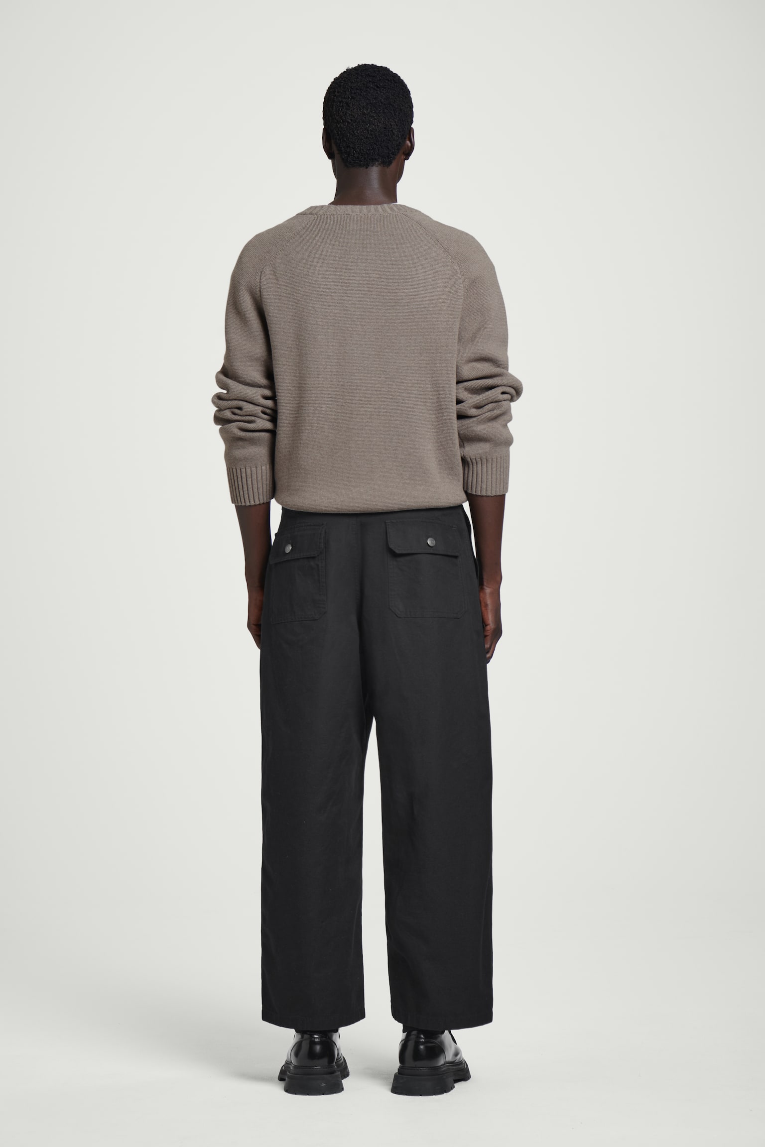 WIDE-LEG COTTON UTILITY TROUSERS - BLACK/MOLE - 3