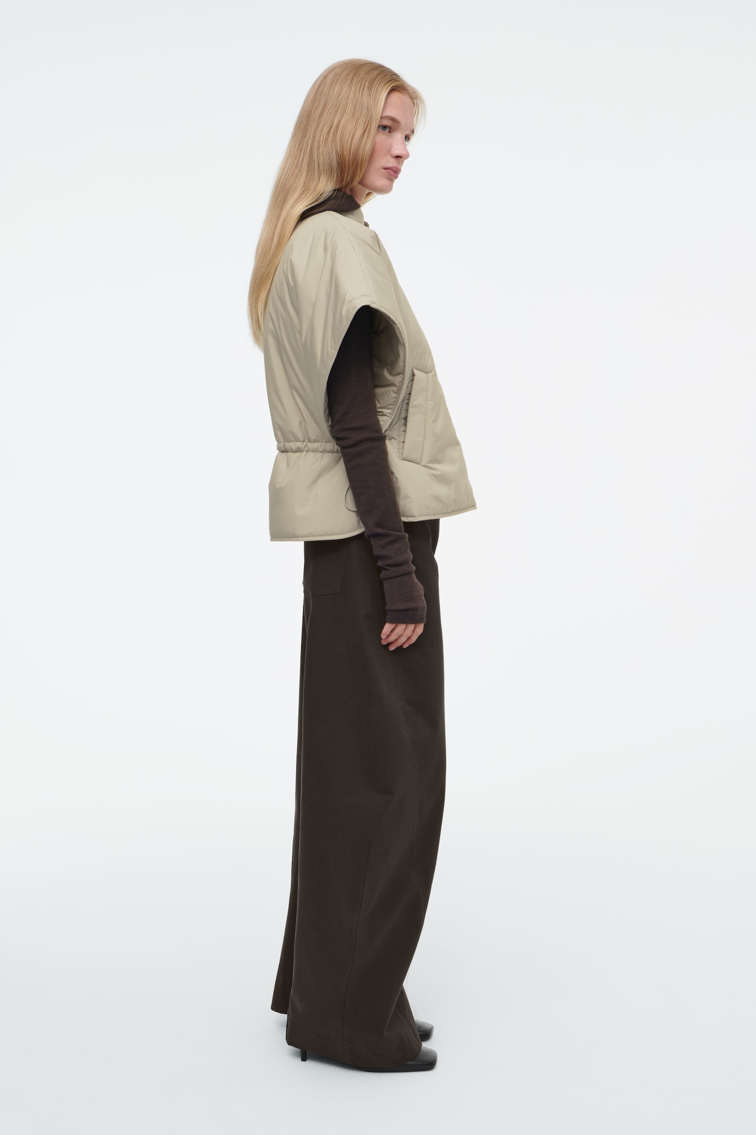 CROPPED PADDED HYBRID GILET - BEIGE/CHARCOAL - 7