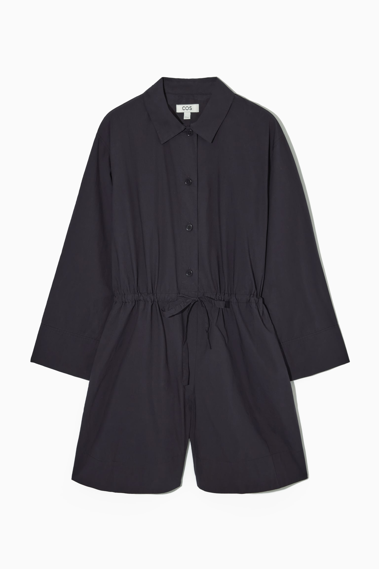 LONG-SLEEVED POPLIN PLAYSUIT - BLACK - 1