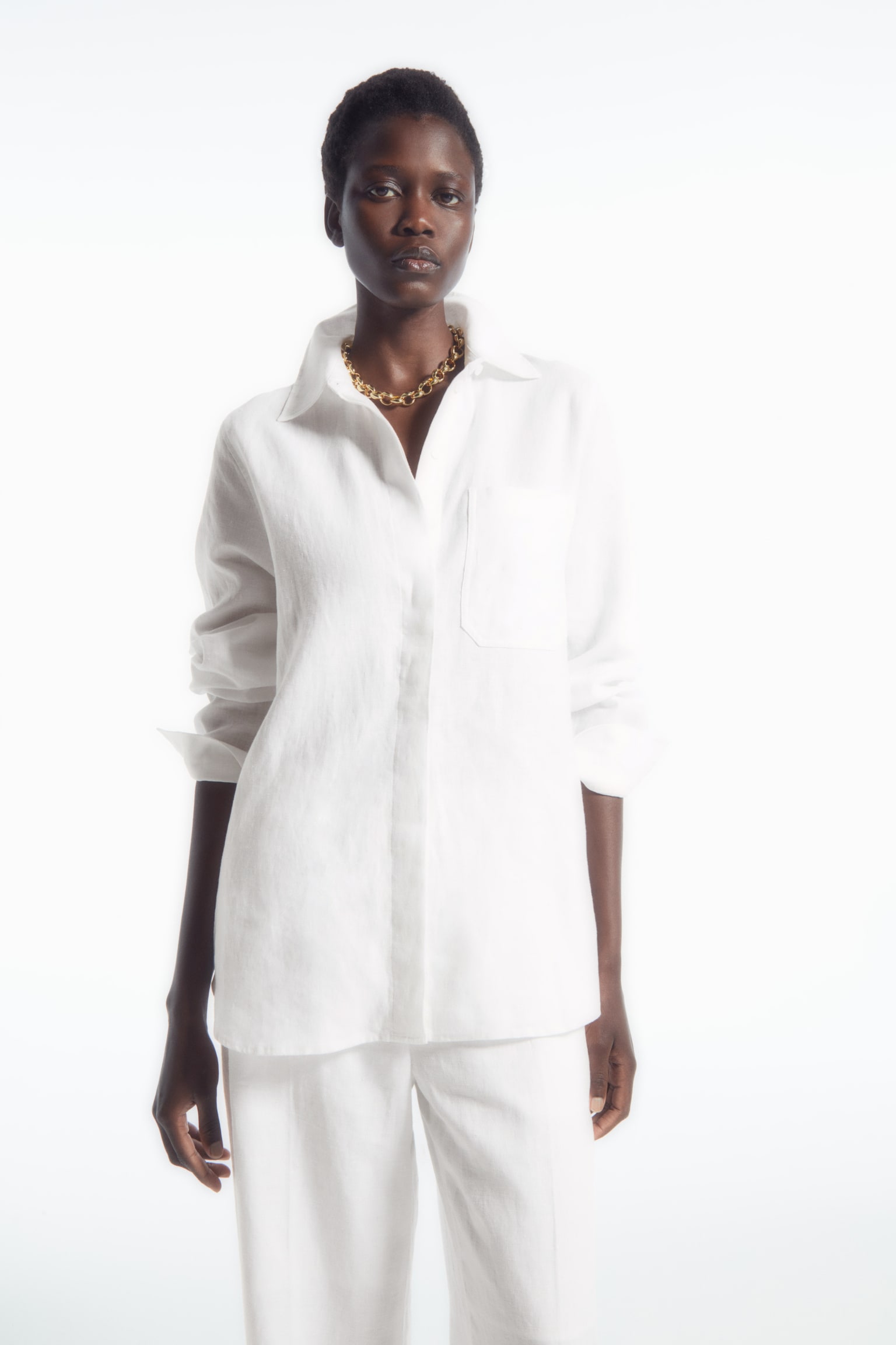 OVERSIZED LINEN SHIRT - WHITE/GREEN - 1