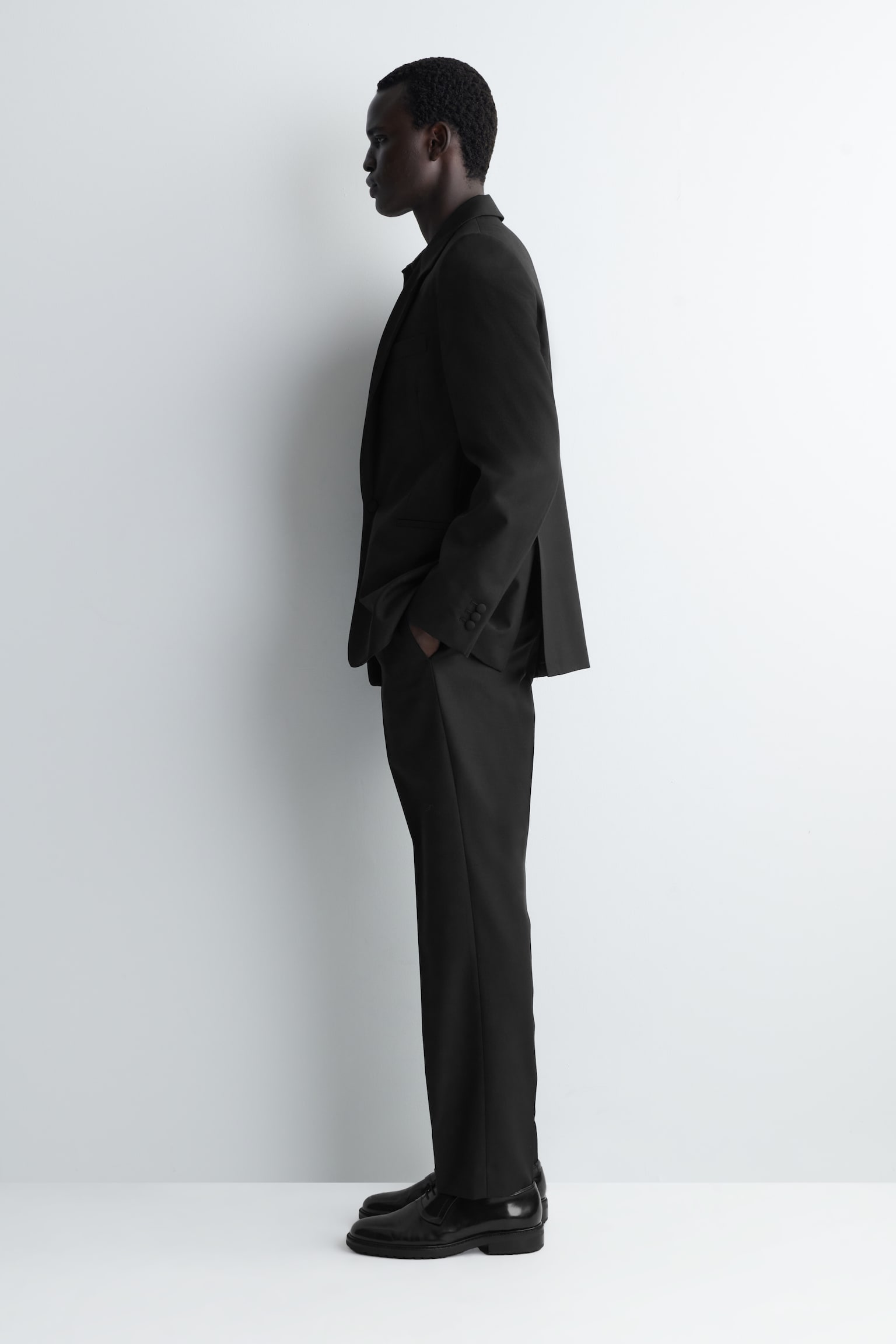 PANTALONI AFFUSOLATI IN LANA CON VITA A FASCIA - NERO - 3