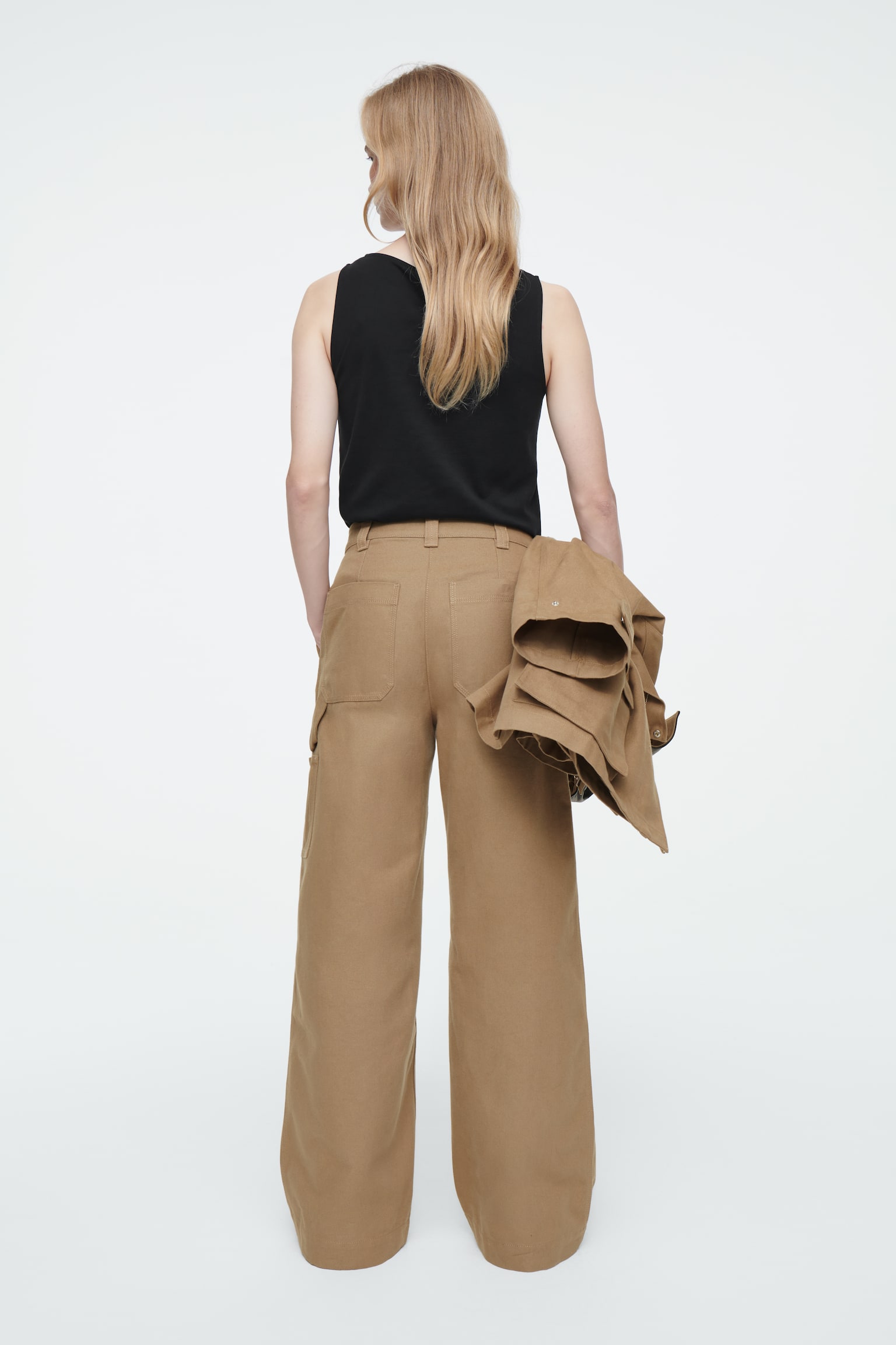 WIDE-LEG CANVAS UTILITY TROUSERS - BEIGE - 3