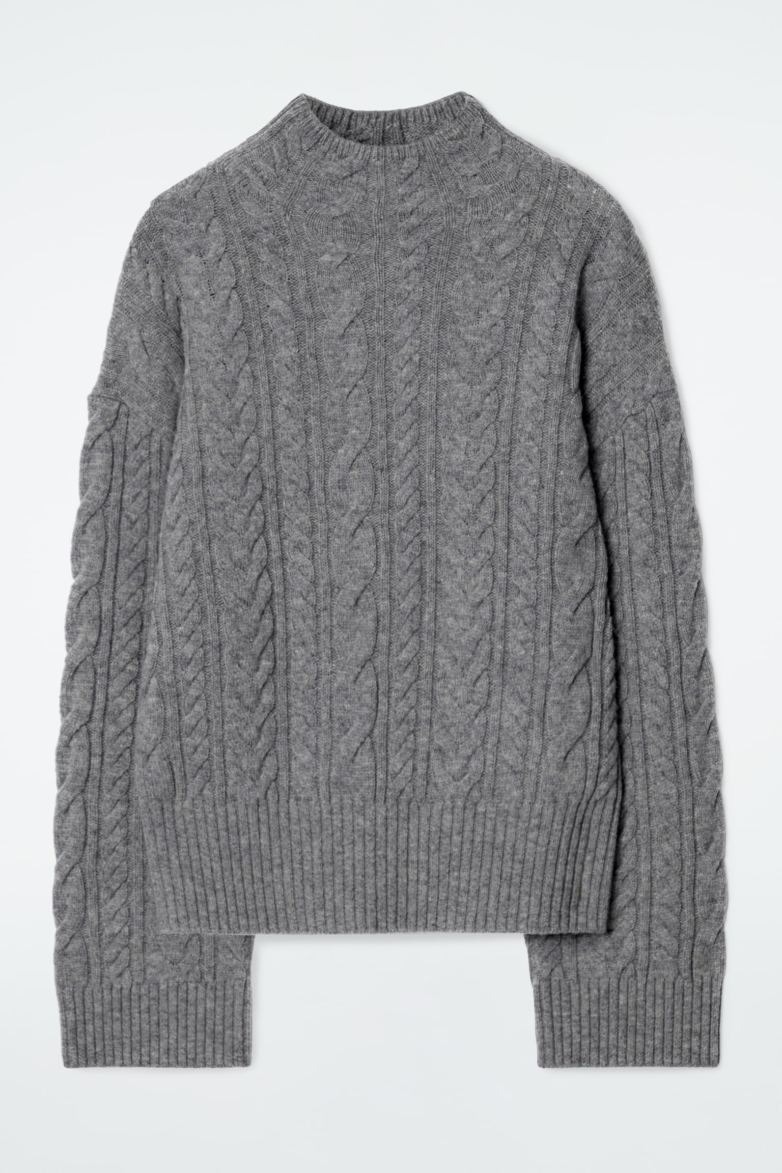 CABLE-KNIT WOOL FUNNEL-NECK JUMPER - GREY/IVORY - 2