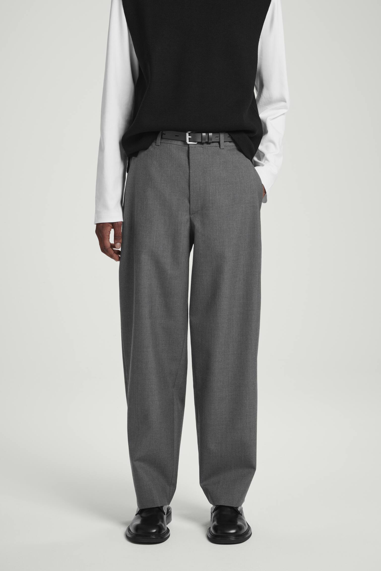 TAPERED WOOL-HOPSACK TROUSERS - GREY/BLACK - 4