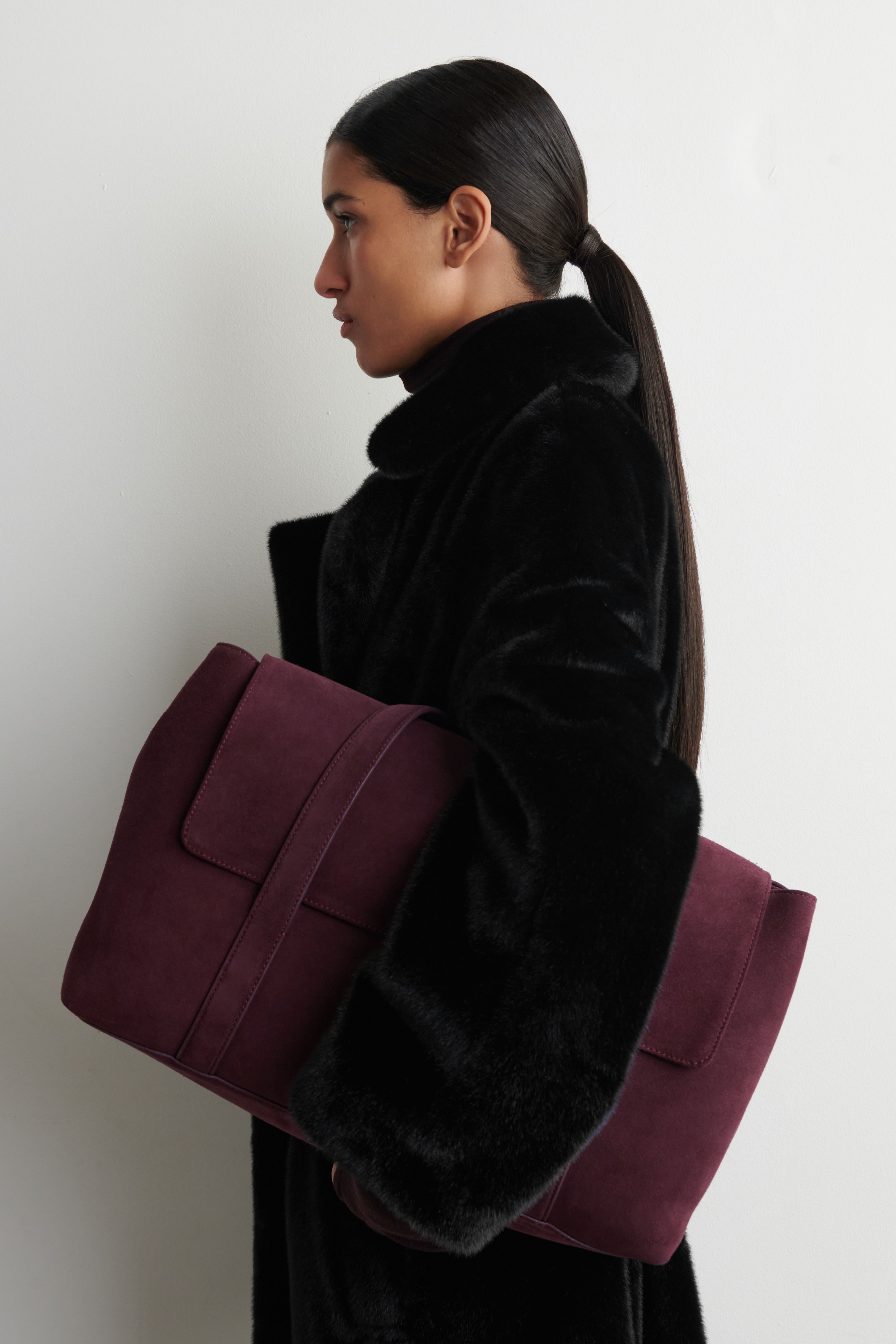 BORSA TOTE EASEL IN PELLE SCAMOSCIATA - BORDEAUX