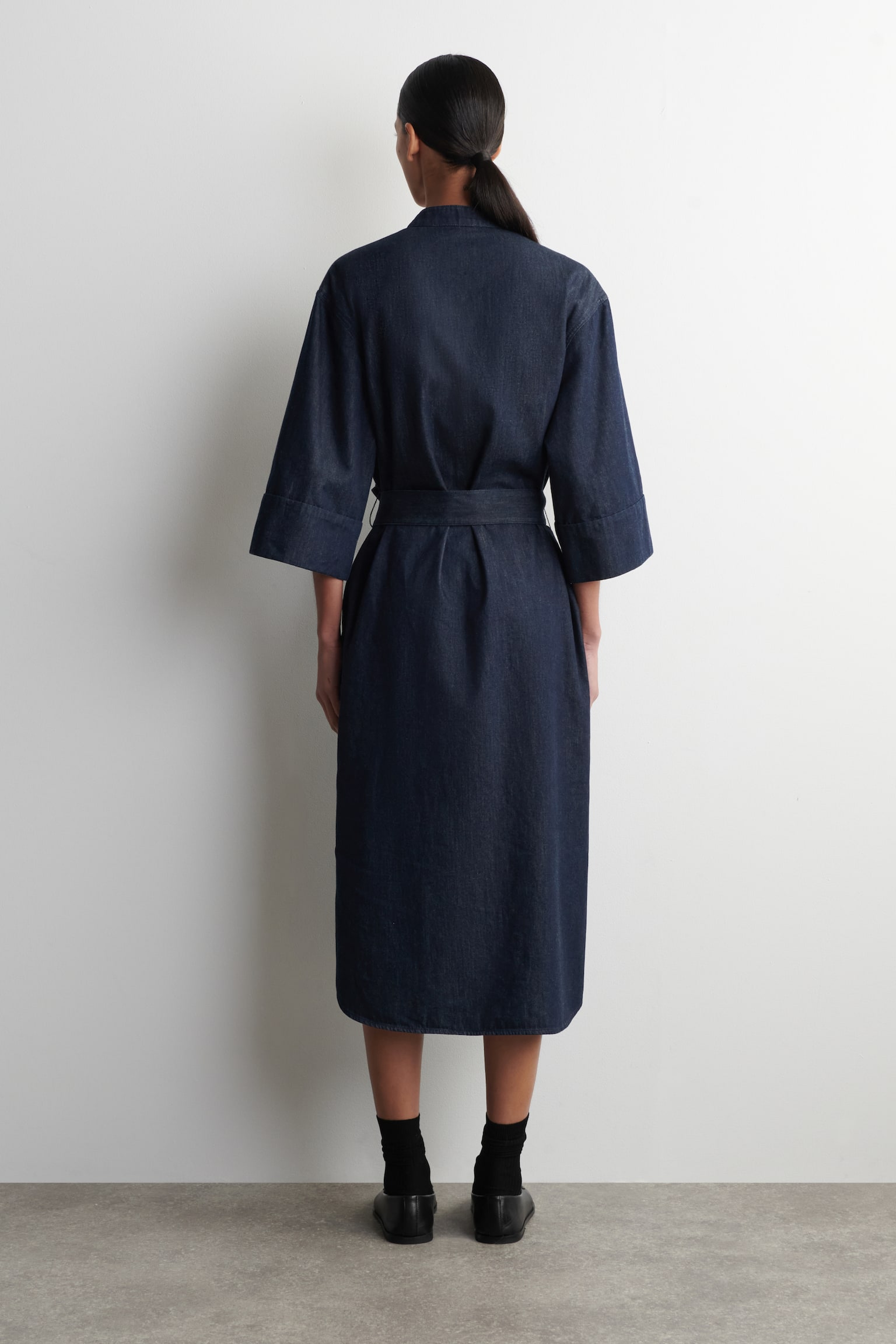 Denim functionele midi-overhemdjurk - donkerblauw - 3