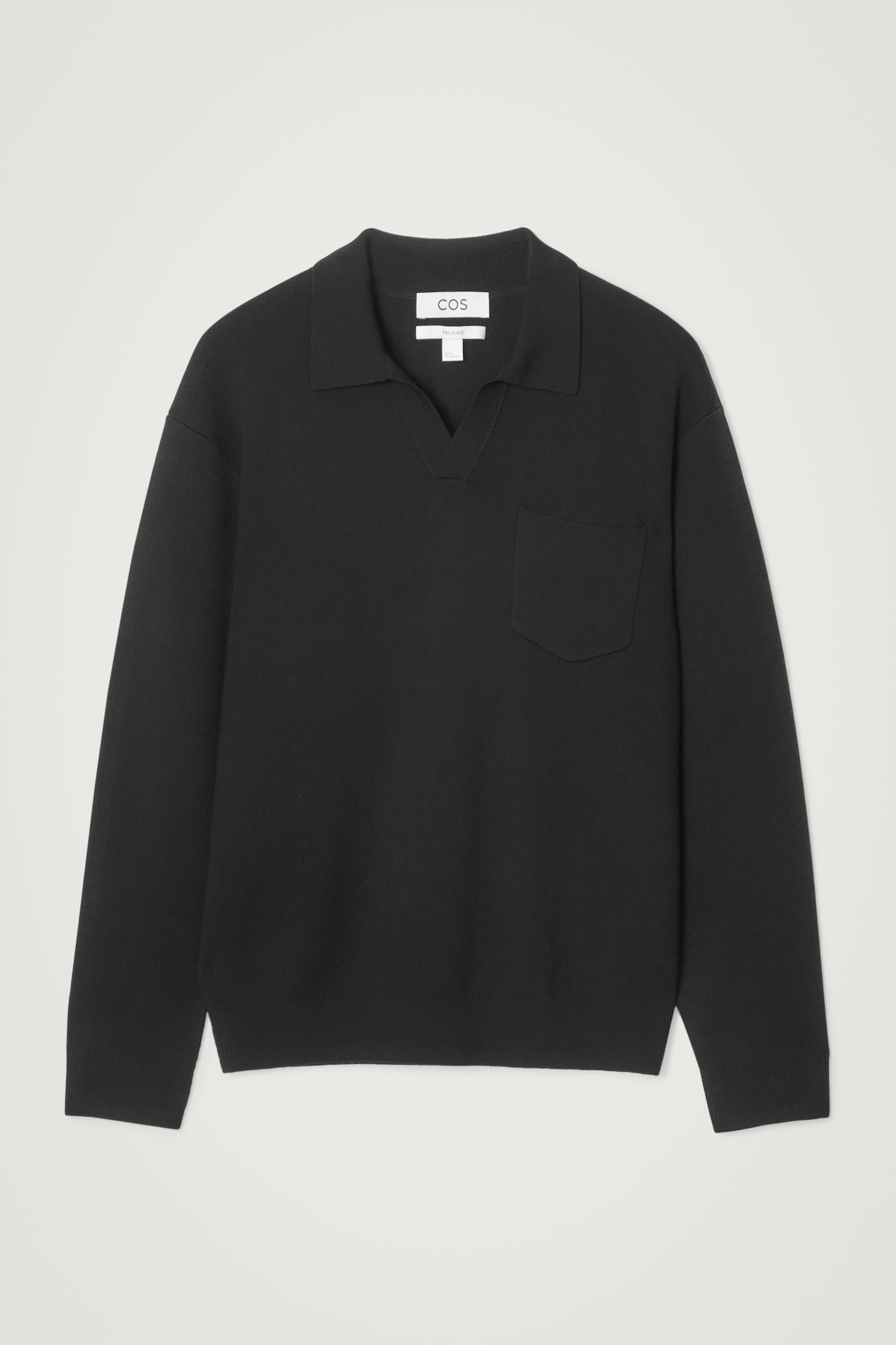 KNITTED WOOL LONG-SLEEVED POLO SHIRT - BLACK - 2