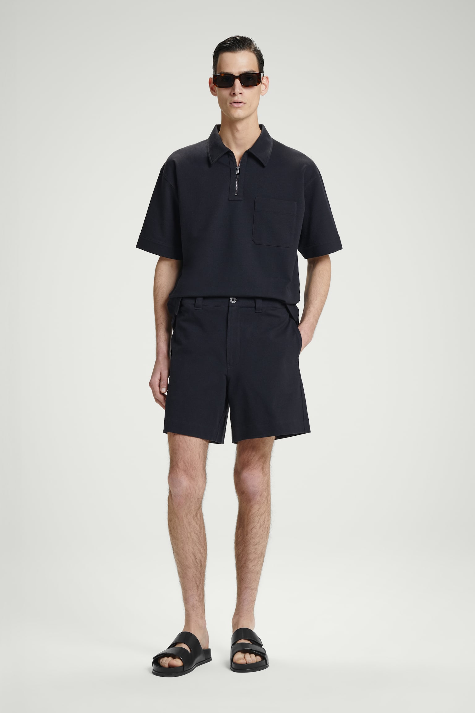 COTTON-TWILL SWEAT SHORTS - NAVY - 1