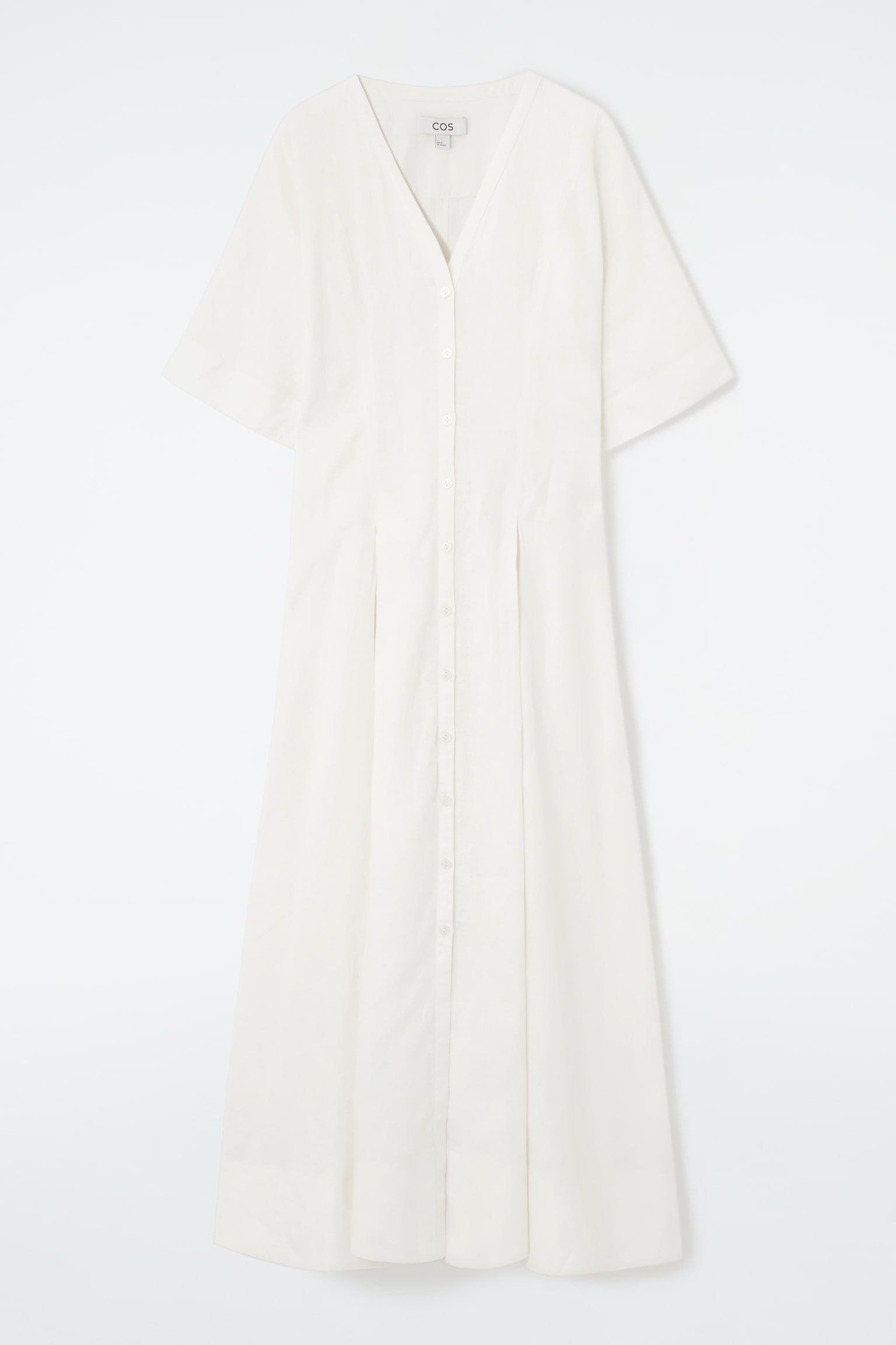 PLEATED A-LINE MIDI SHIRT DRESS - WHITE - 2