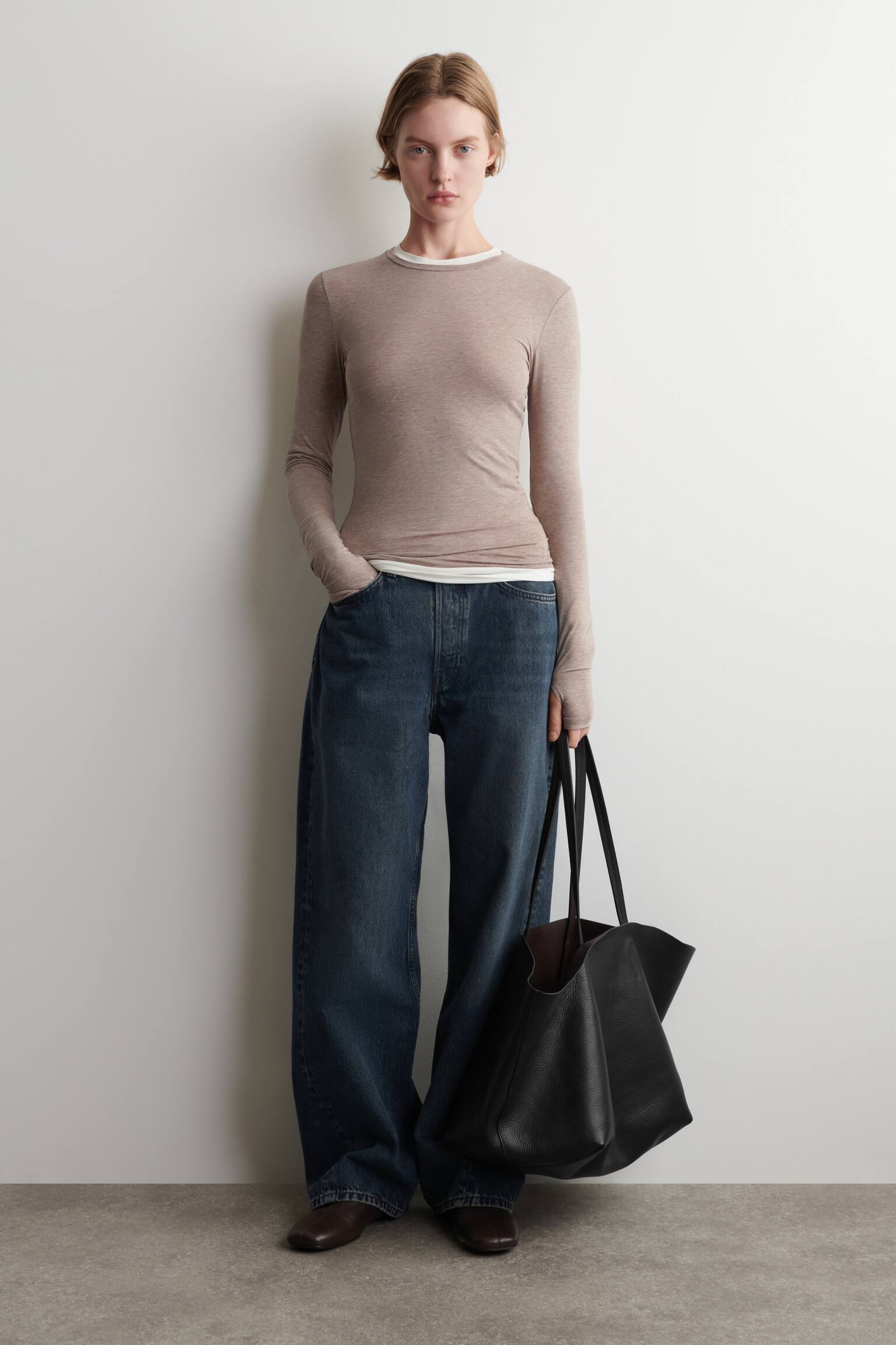 LÅNGÄRMAD BOMULLSTOPP - MELERAD BEIGE/SVART/VIT/GRÖN/MARINBLÅ - 5