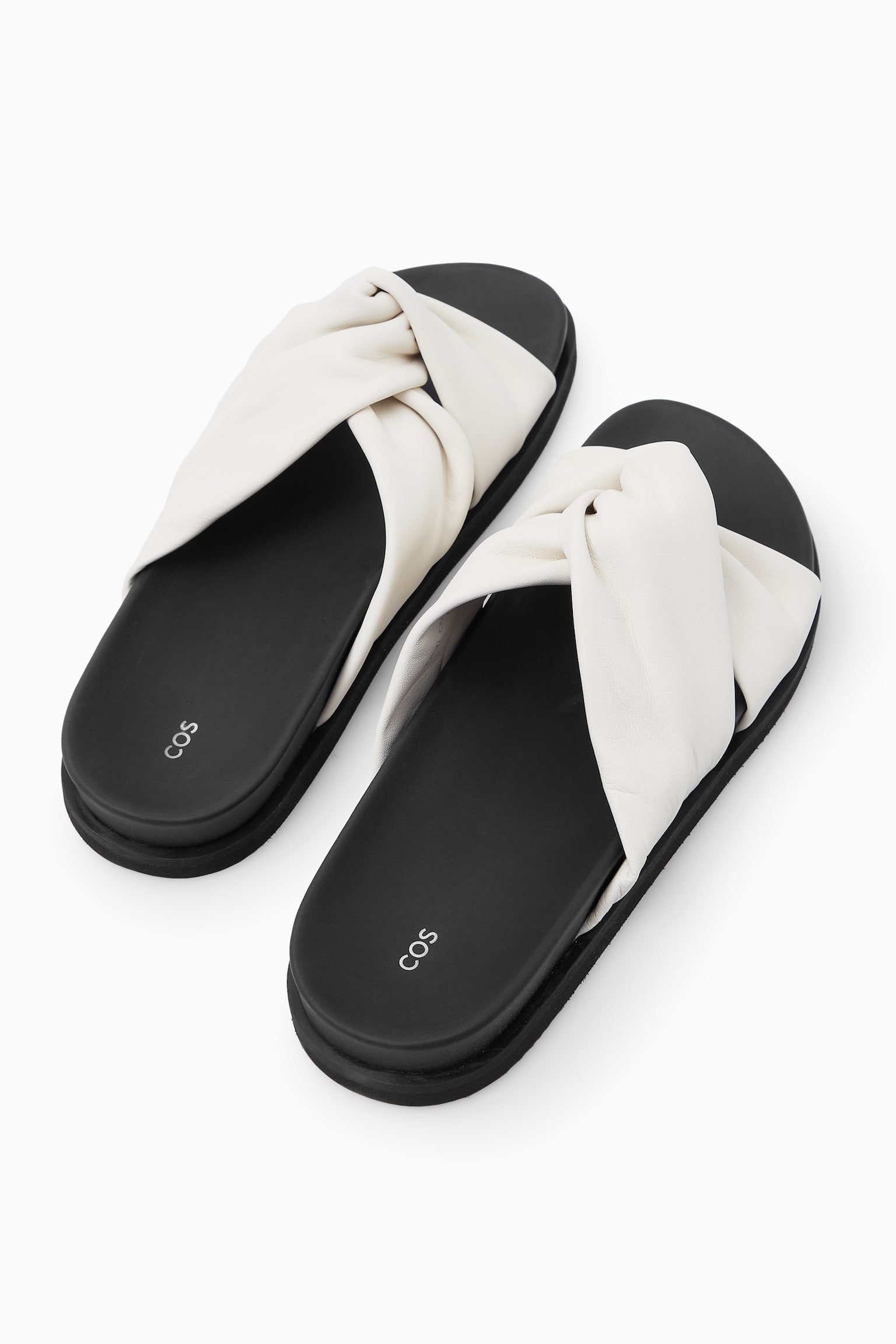 CROSSOVER LEATHER SLIDES - WHITE/BLACK - 3