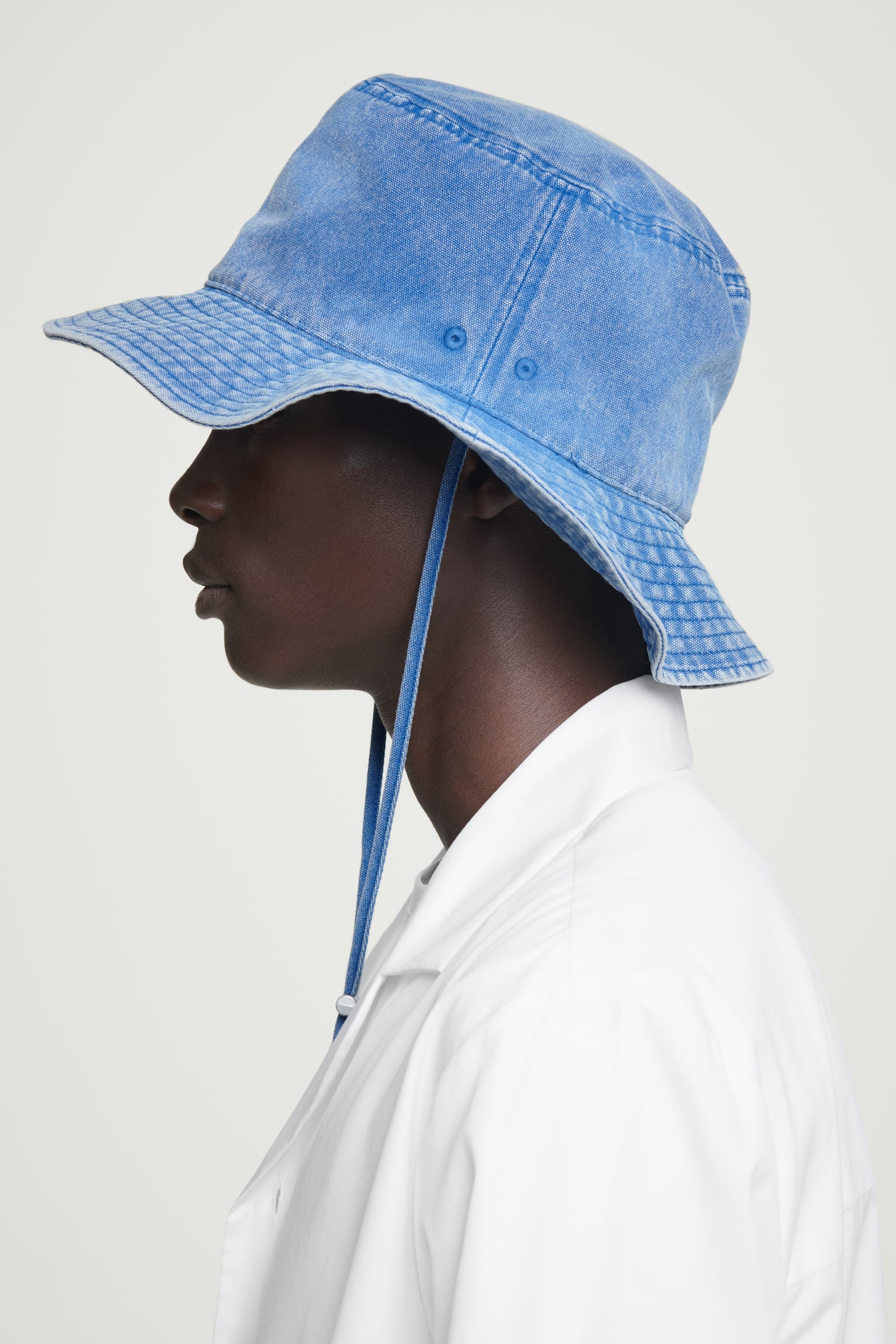 DRAWSTRING COTTON HAT - BLUE - 3