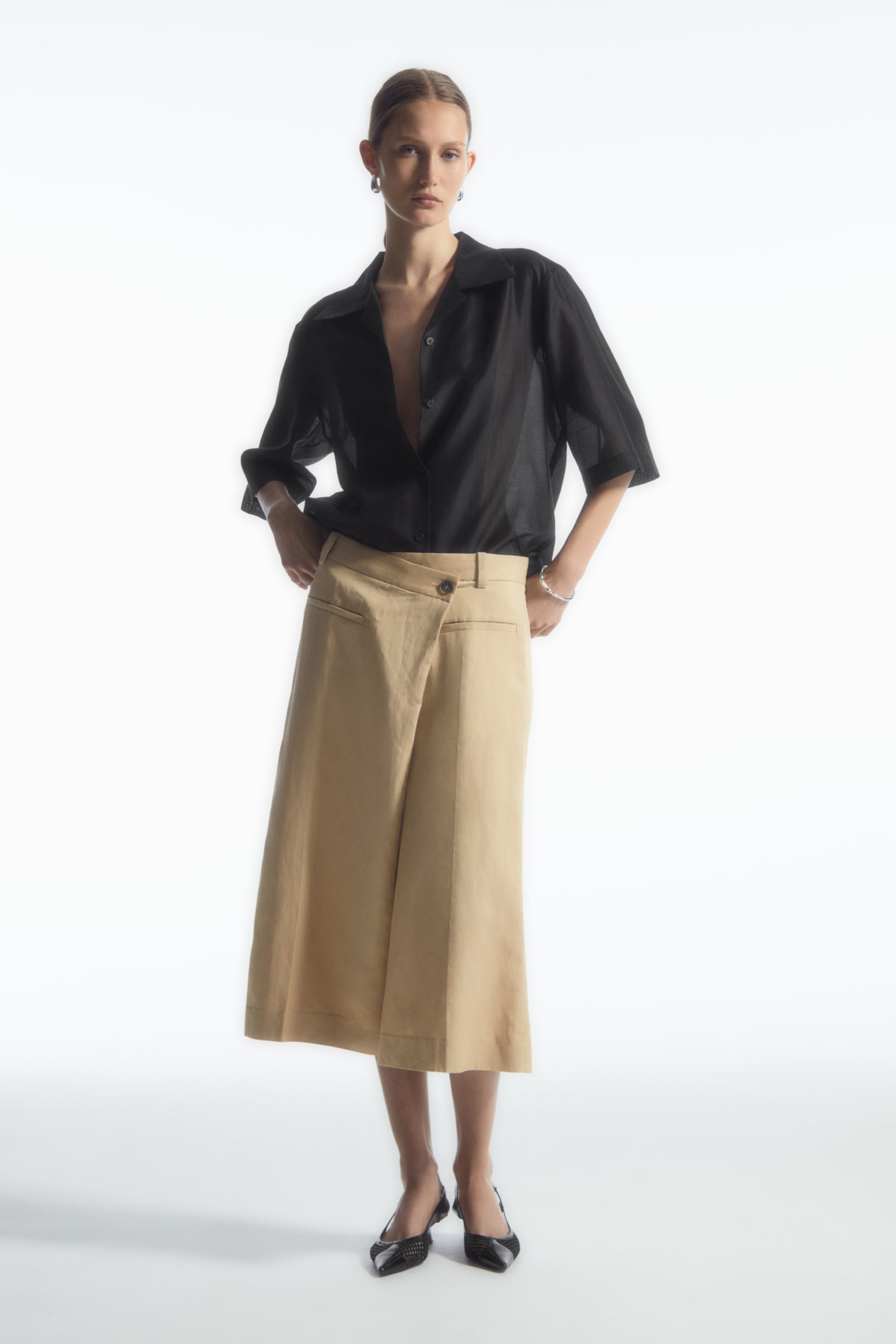 WRAP-FRONT CULOTTES - BEIGE/BLACK - 1