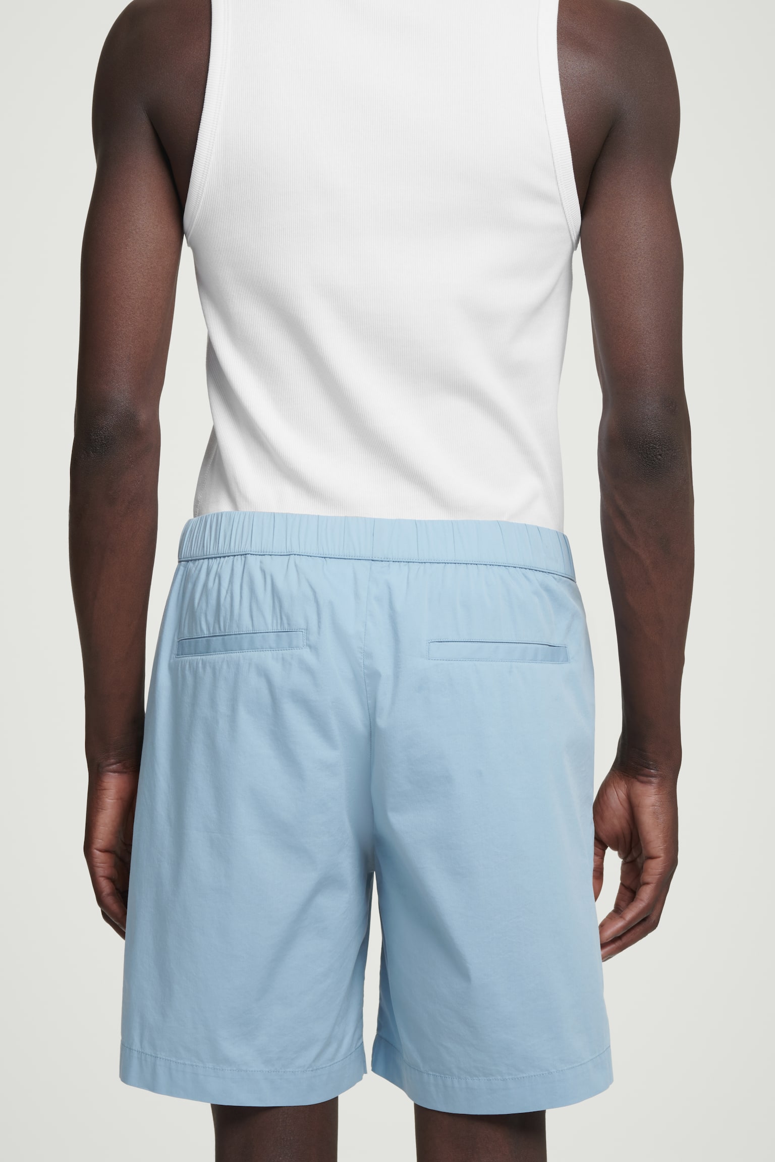 ELASTICATED COTTON-BLEND SHORTS - SKY BLUE/NAVY - 5