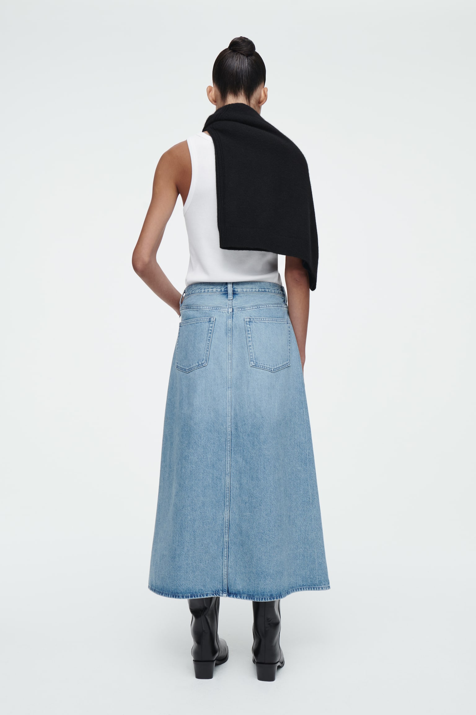 A-LINE DENIM MIDI SKIRT - BLUE/BLACK - 4