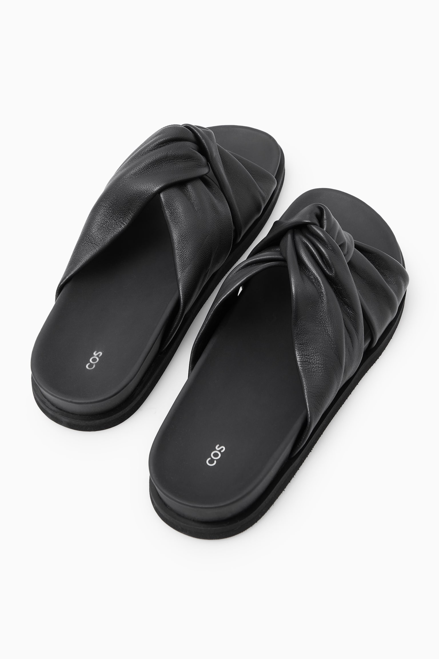 CROSSOVER LEATHER SLIDES - BLACK/WHITE - 4