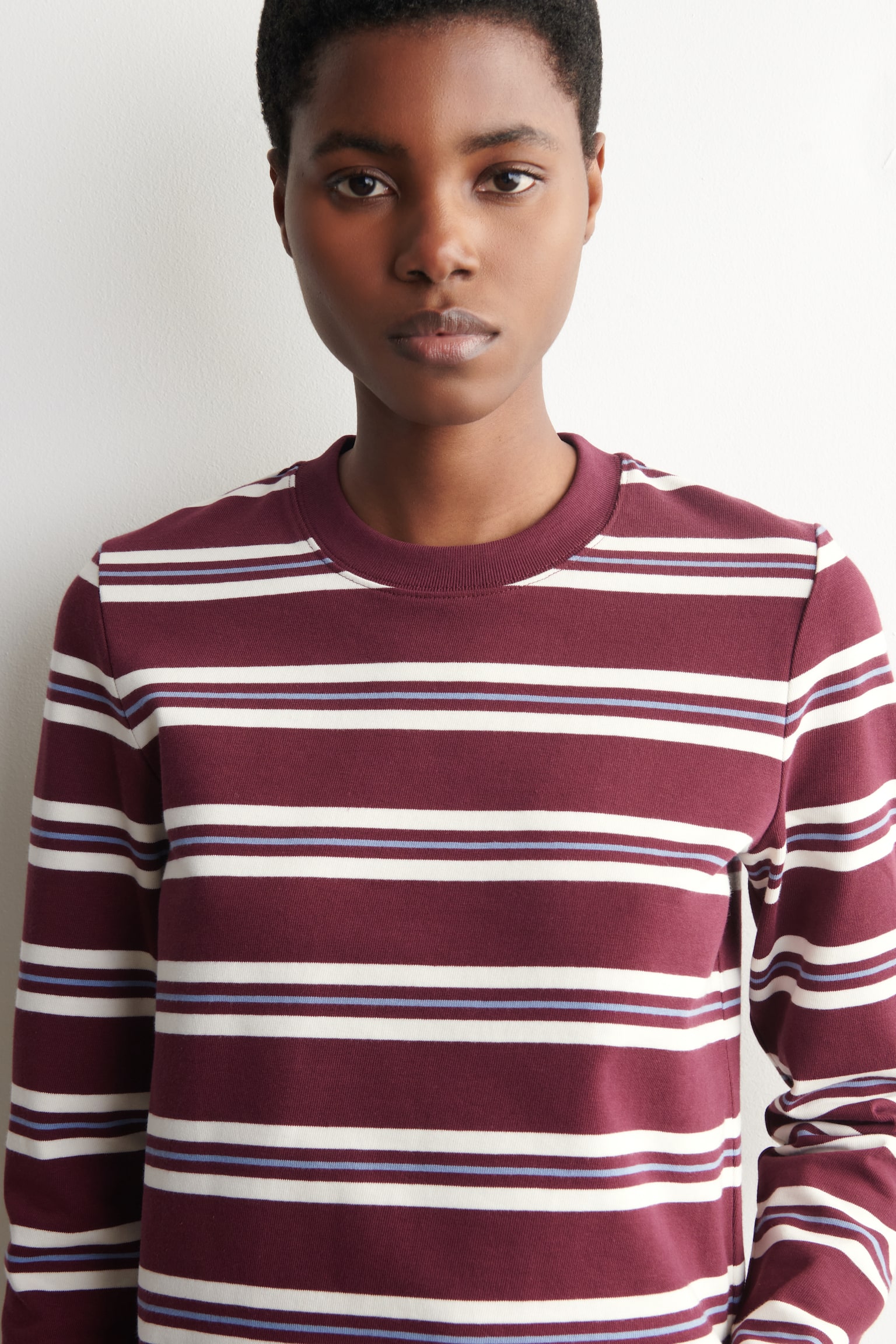 NET GESNEDEN LANGEMOUWIGE T-SHIRT - Bordeaux / gestreept/BLAUW/Beige gemêleerd - 6