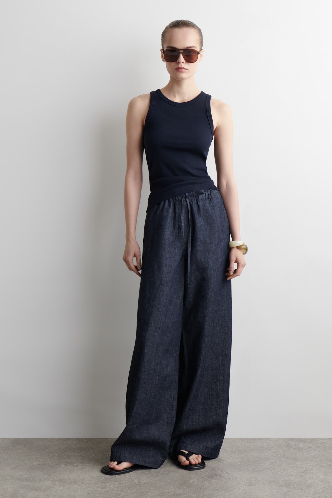 - DENIM WIDE-LEG DRAWSTRING TROUSERS - INDIGO - DAMES | H&M NL