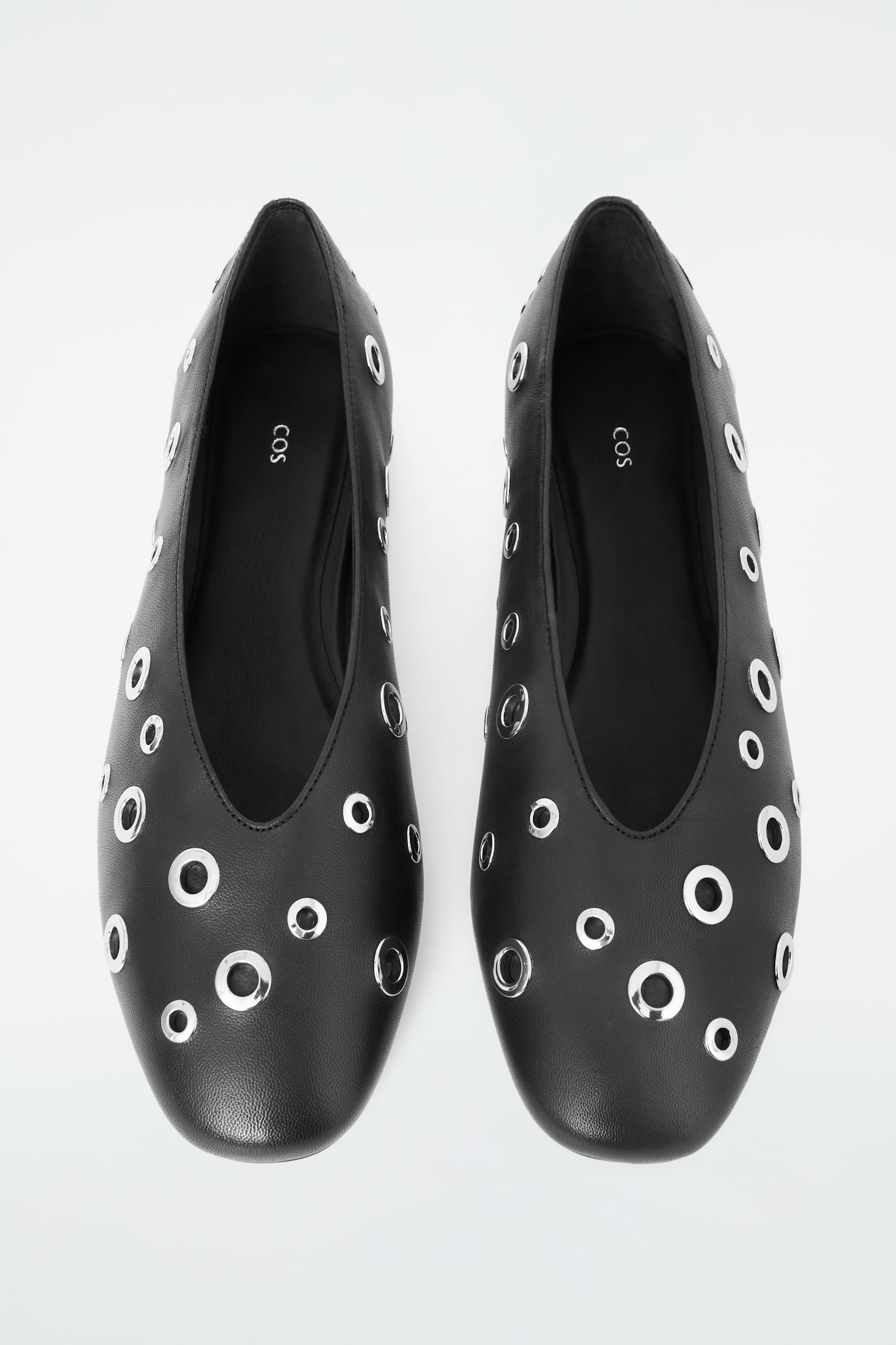 EYELET LEATHER BALLET FLATS - BLACK/OFF WHITE - 3