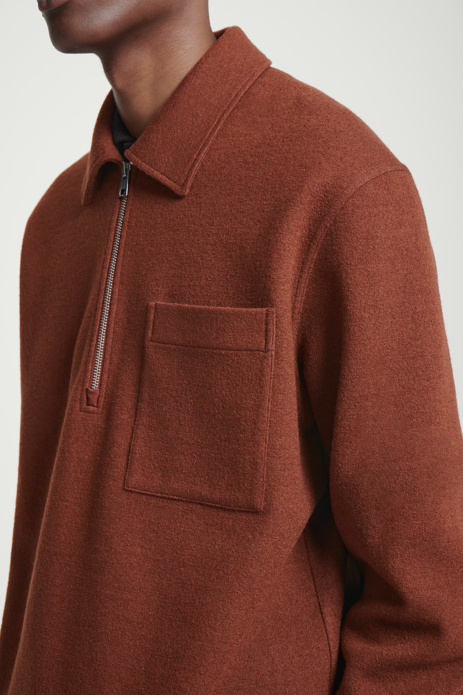 HALF-ZIP WOOL-BLEND JUMPER - RUST/DARK GREEN - 9