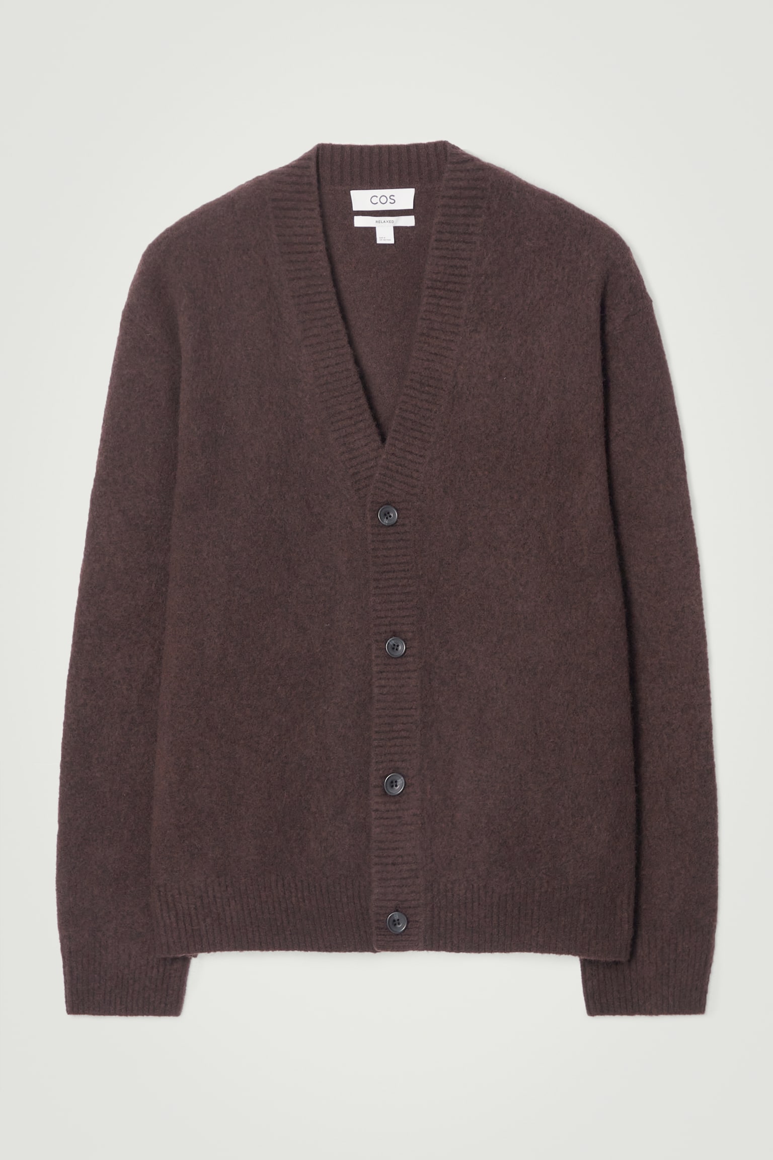 BRUSHED-WOOL V-NECK CARDIGAN - DARK BROWN/TEAL - 1