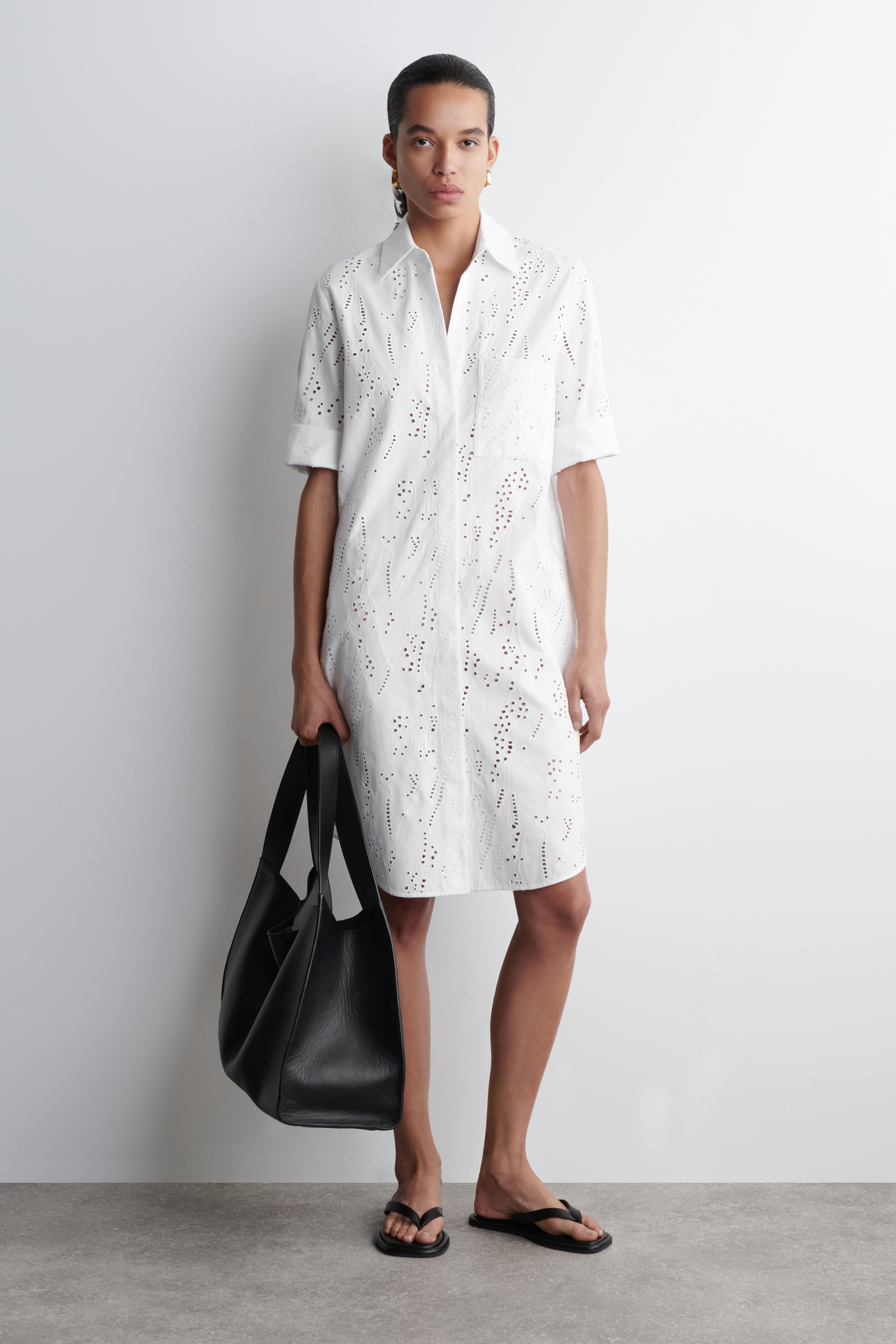 BRODERIE ANGLAISE SHIRT DRESS - БЯЛО