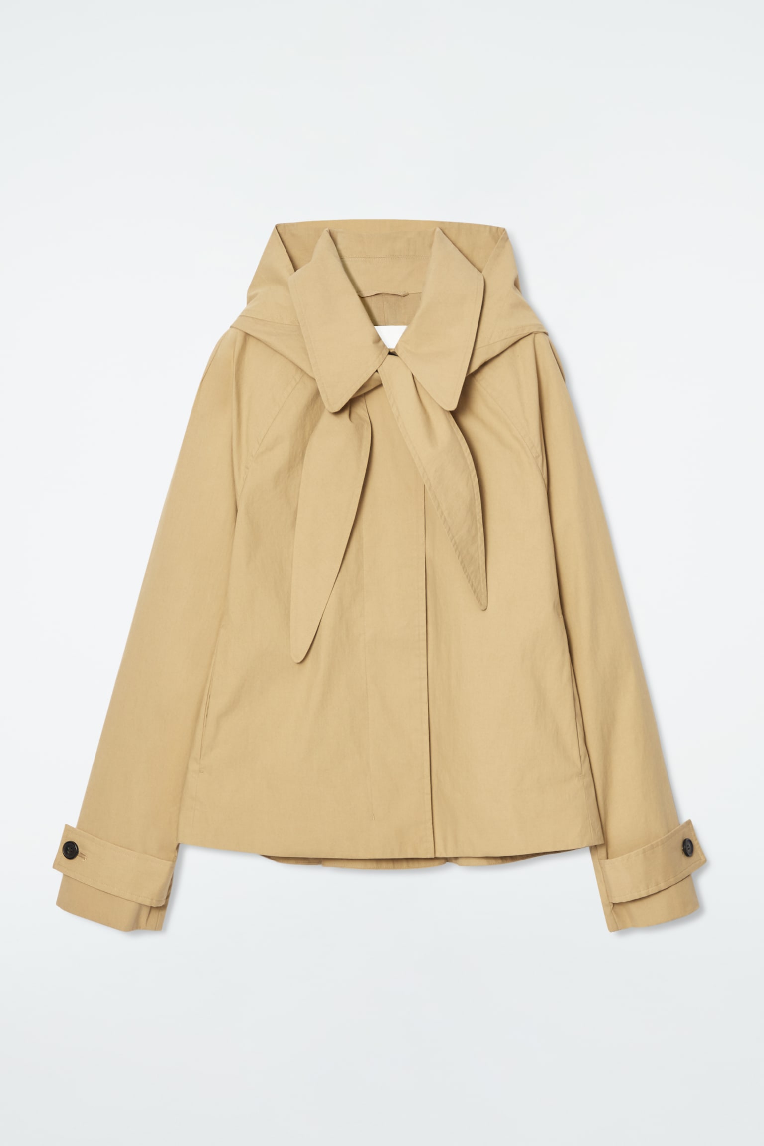 DETACHABLE-HOOD SHORT TRENCH COAT - BEIGE - 2