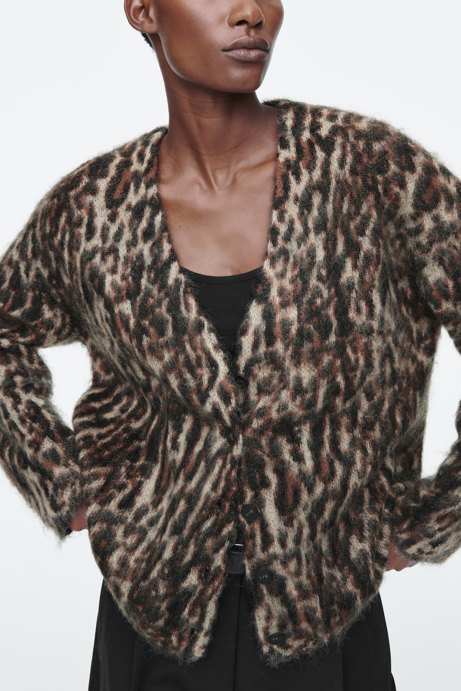 LEOPARD-JACQUARD MOHAIR-BLEND CARDIGAN - LEOPARD - 5