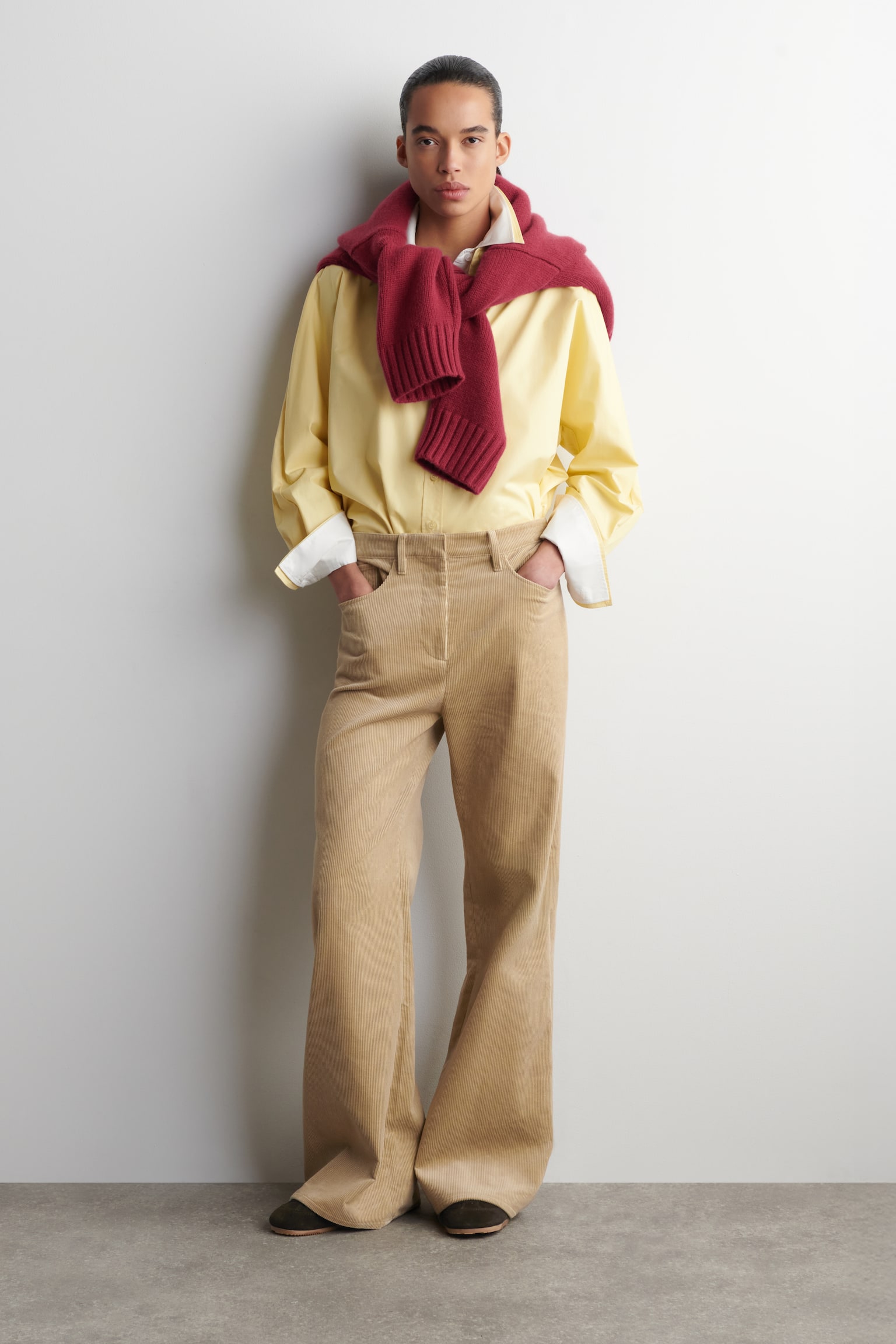 PANTALON DROIT EN VELOURS CÔTELÉ - BEIGE - 1