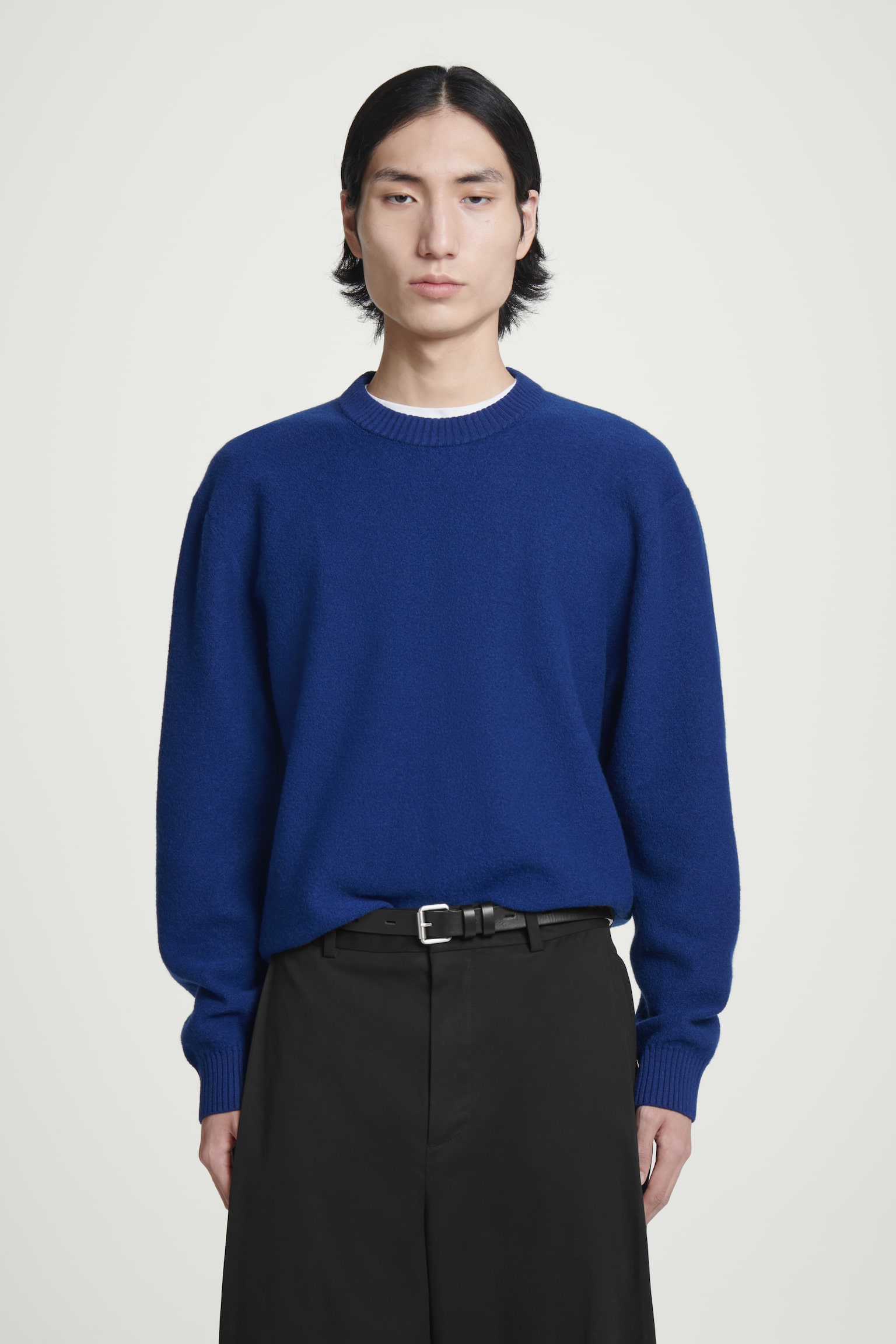 BOILED-WOOL CREW-NECK JUMPER - COBALT BLUE/NAVY / STRIPED/BLACK