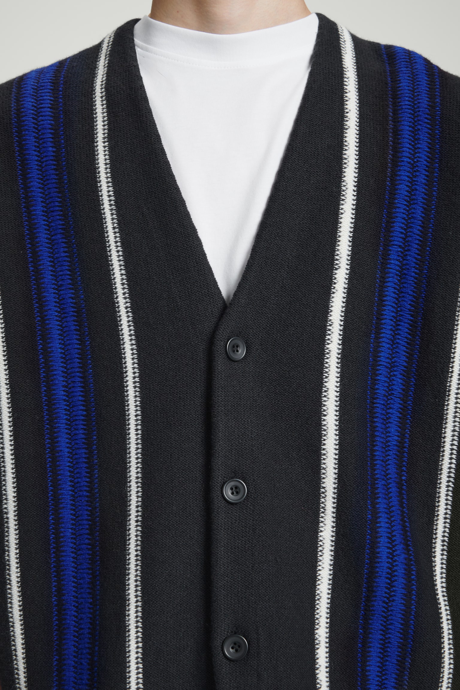 DOUBLE-STRIPE KNITTED CARDIGAN - NAVY / STRIPED - 6