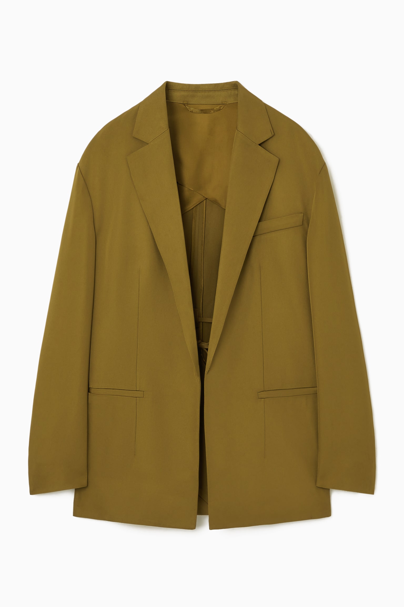 OVERSIZED TIE-FRONT BLAZER - KHAKI GREEN/BLACK - 2