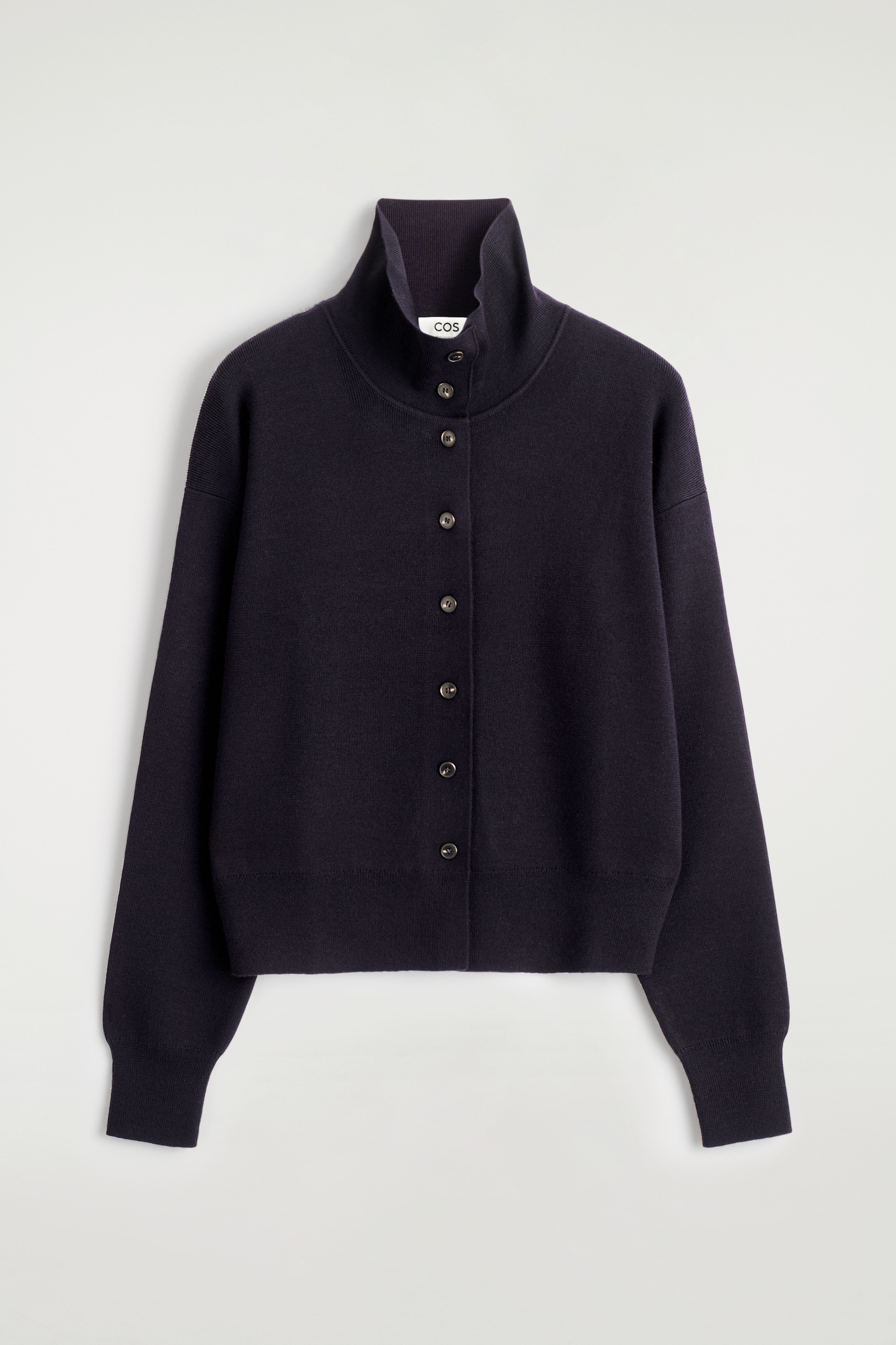 CARDIGAN IN LANA MERINO CON COLLO A IMBUTO - BLU NAVY/BEIGE MÉLANGE