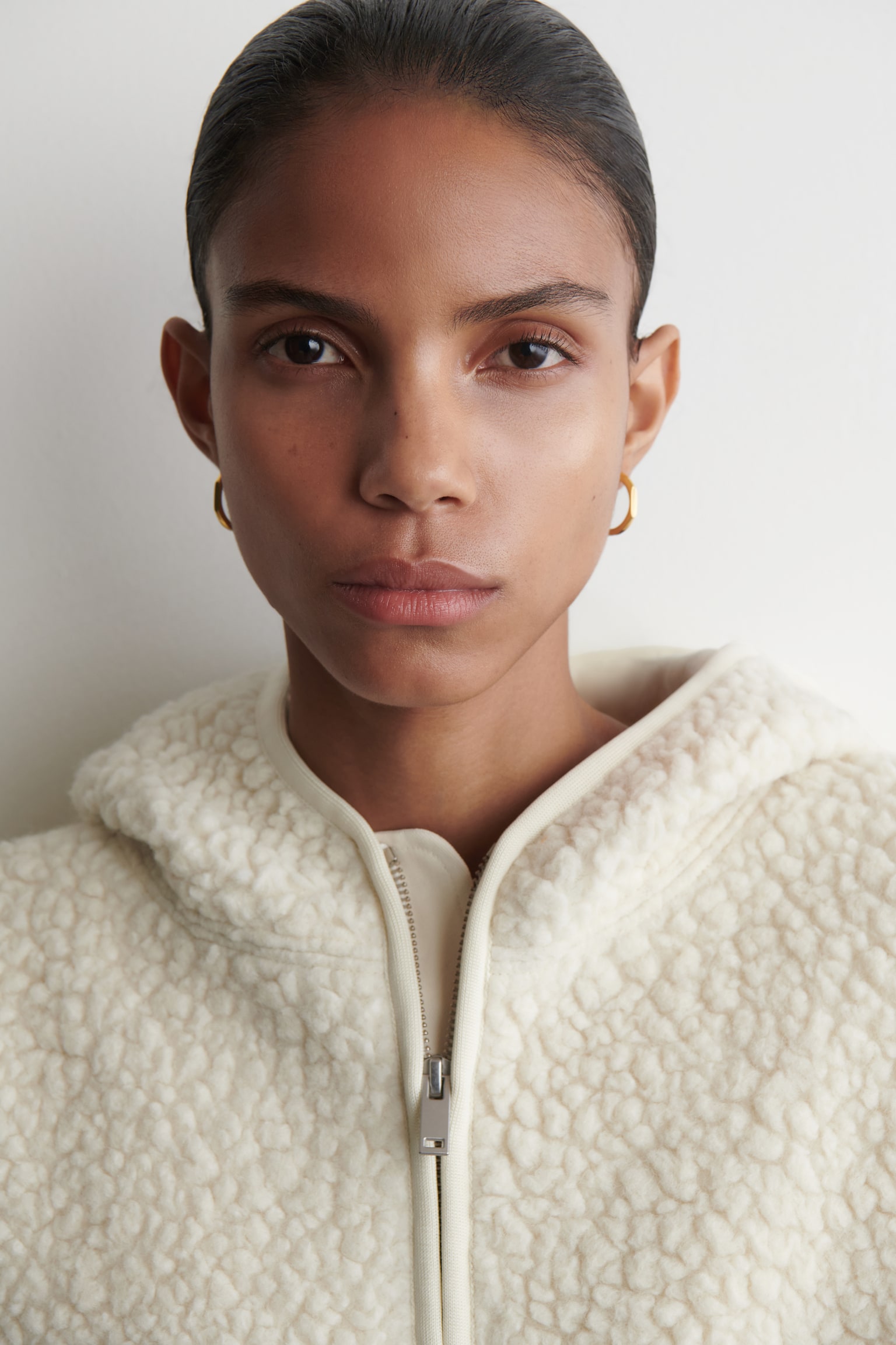 HOODED TEDDY JACKET - CREAM - 3