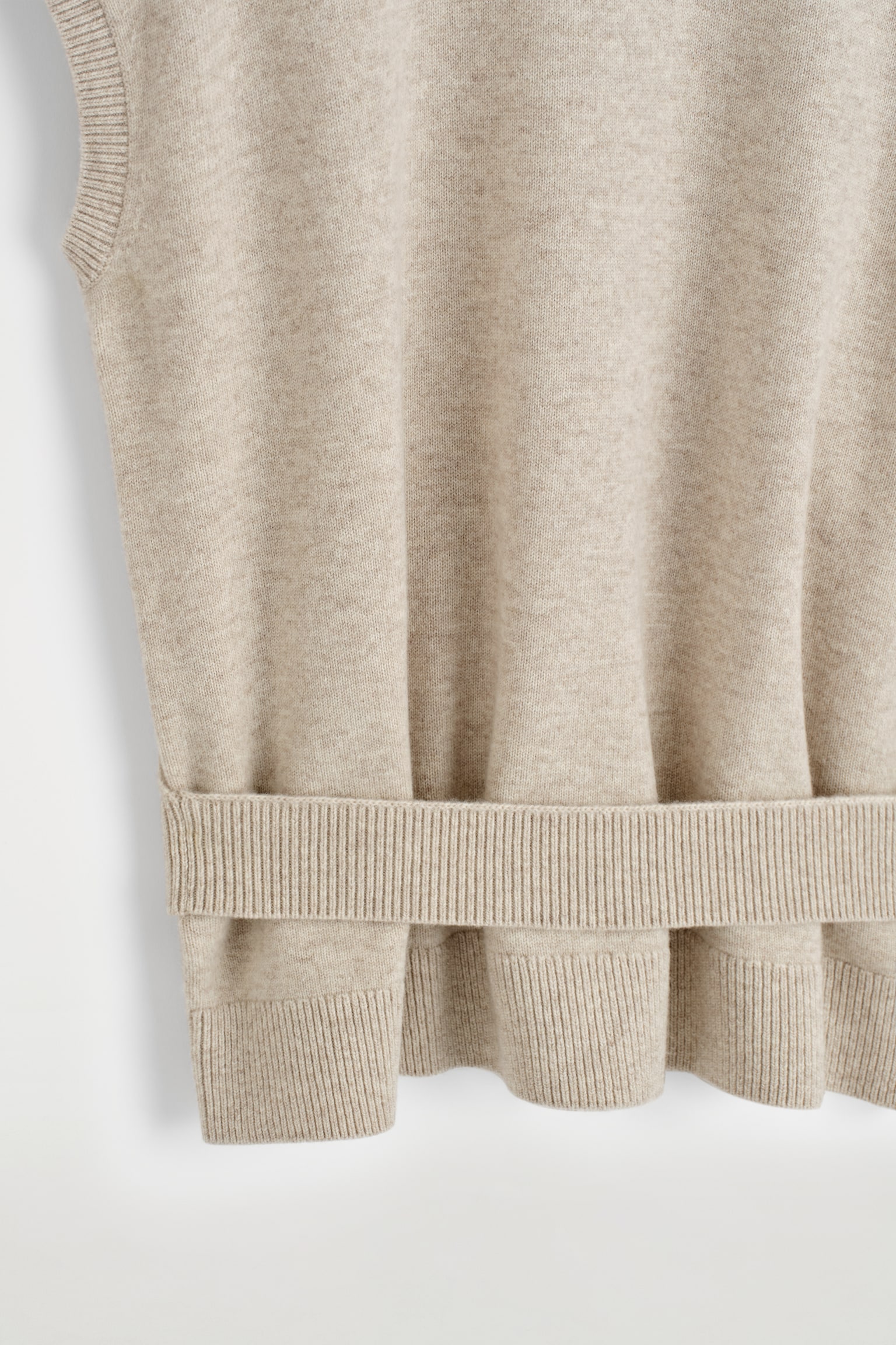 GILET IN LANA CON COLLO A IMBUTO E CINTURA - BEIGE MÉLANGE/NERO - 4