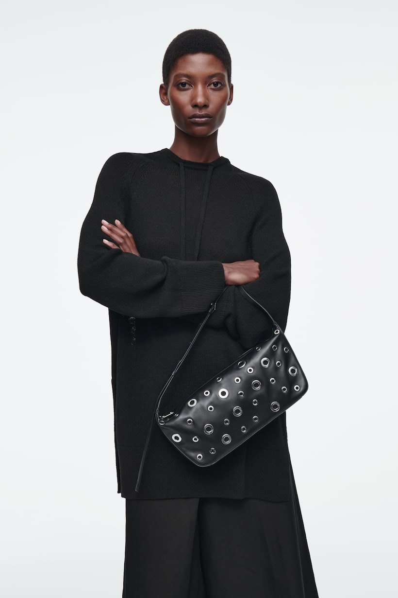 COS black. leather eyelet shoulder bag 