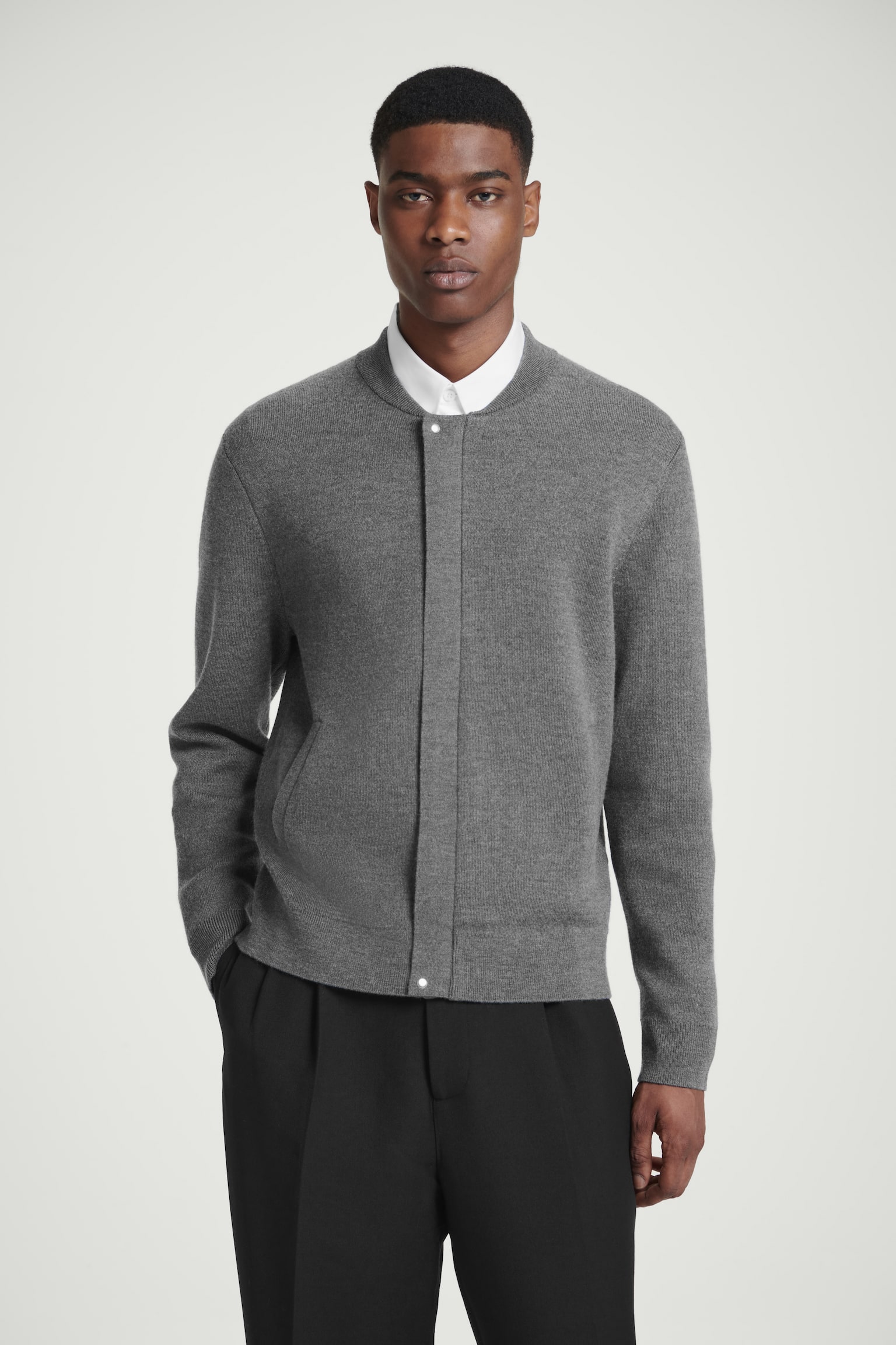 KNITTED WOOL BOMBER JACKET - GREY/BLACK - 1