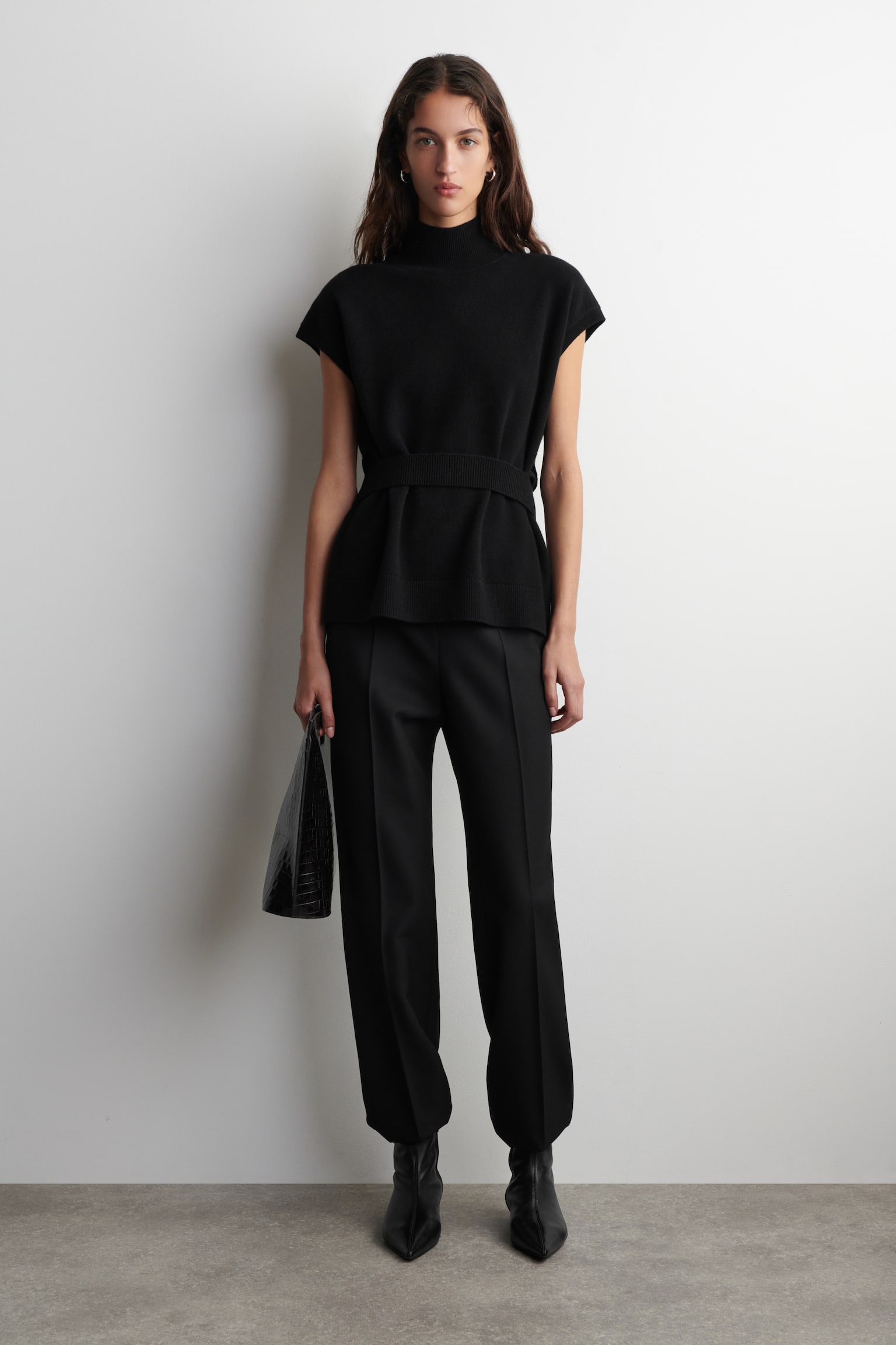 BÆLTEDETALJ TRAGTHALSET ULDVEST - SORT/MELERET BEIGE - 6